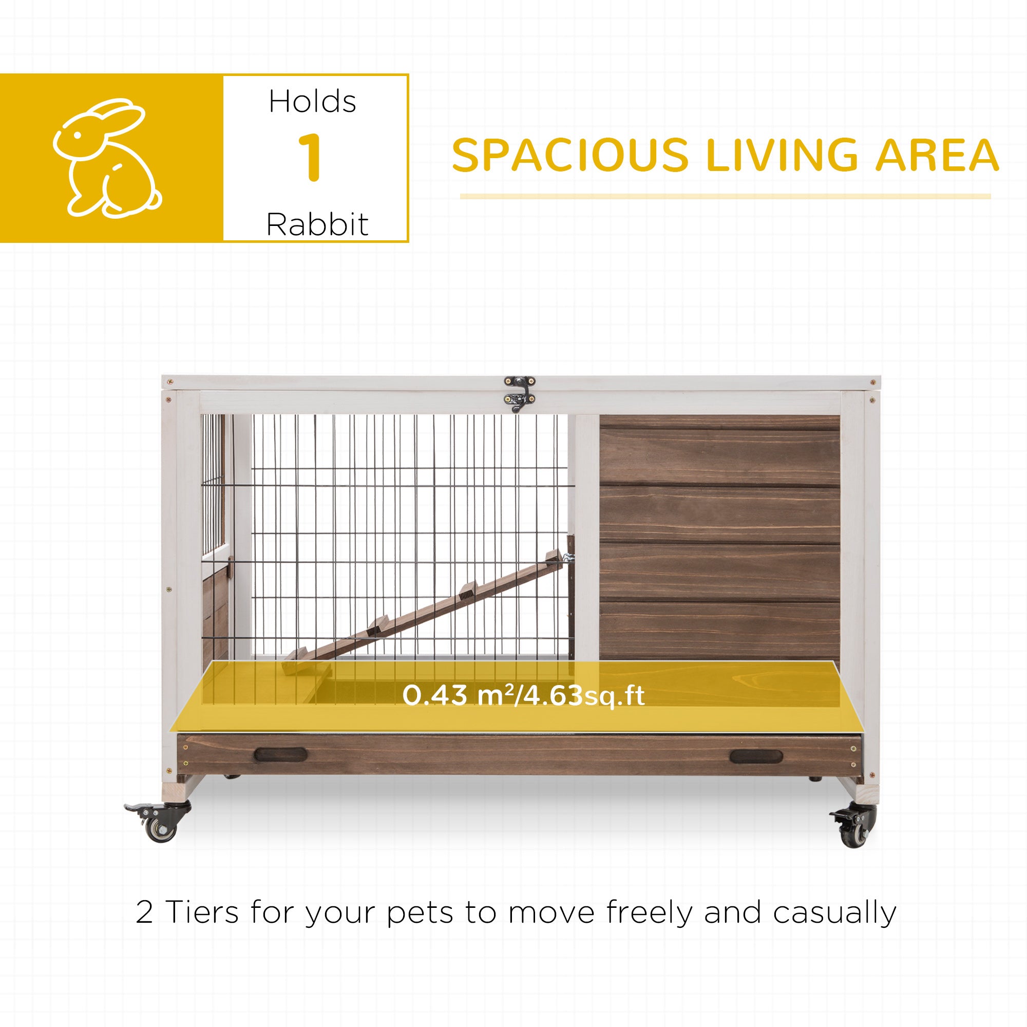 PawHut Wooden Guinea Pig Hutch, 2-Floor Bunny Cage w/ Enclosed Run Area, Brown - North Peak Garden Furniture