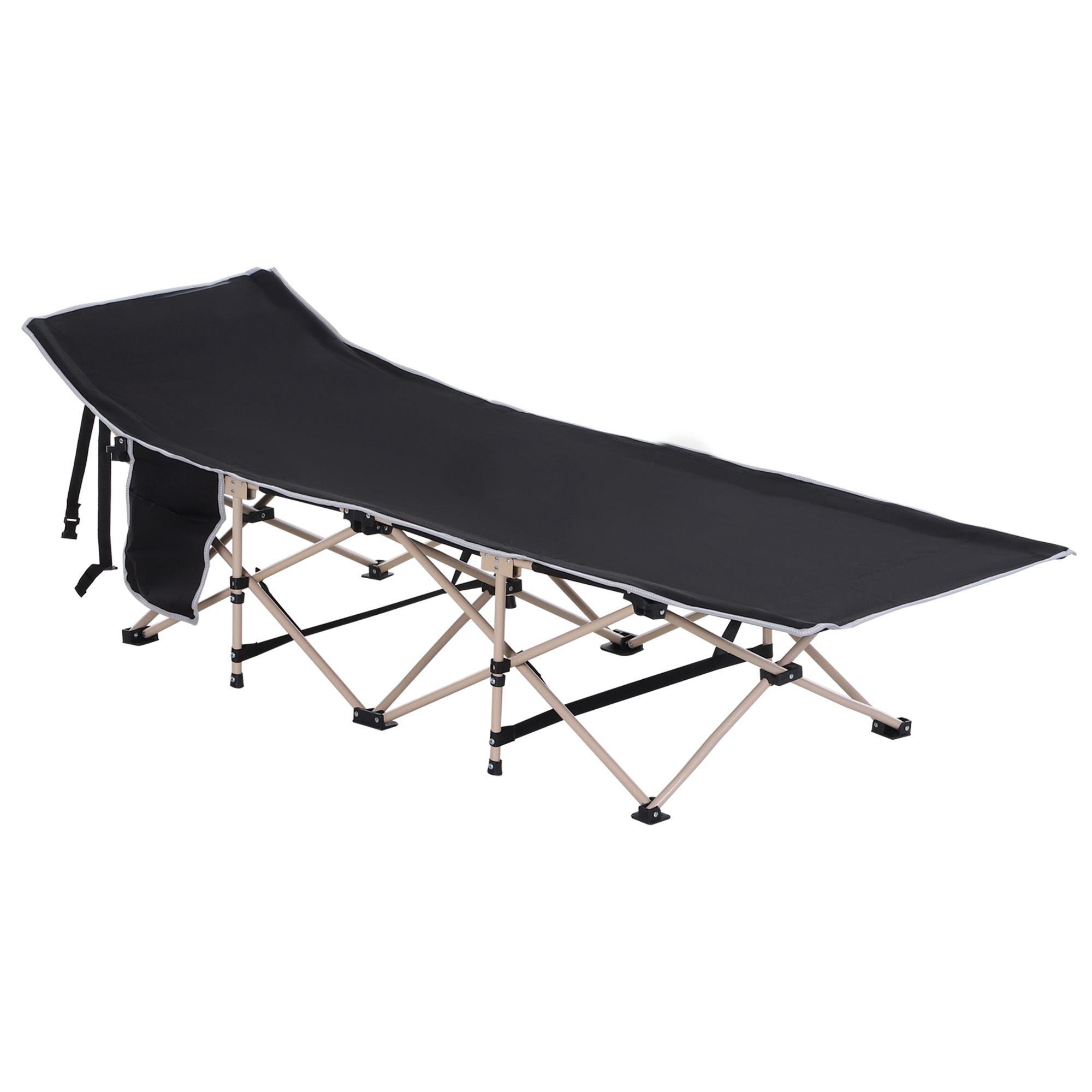 Outsunny Portable Folding Camping Cot, Single Person Military Sleeping Bed for Outdoor, Travel, Fishing with Side Pocket, Black