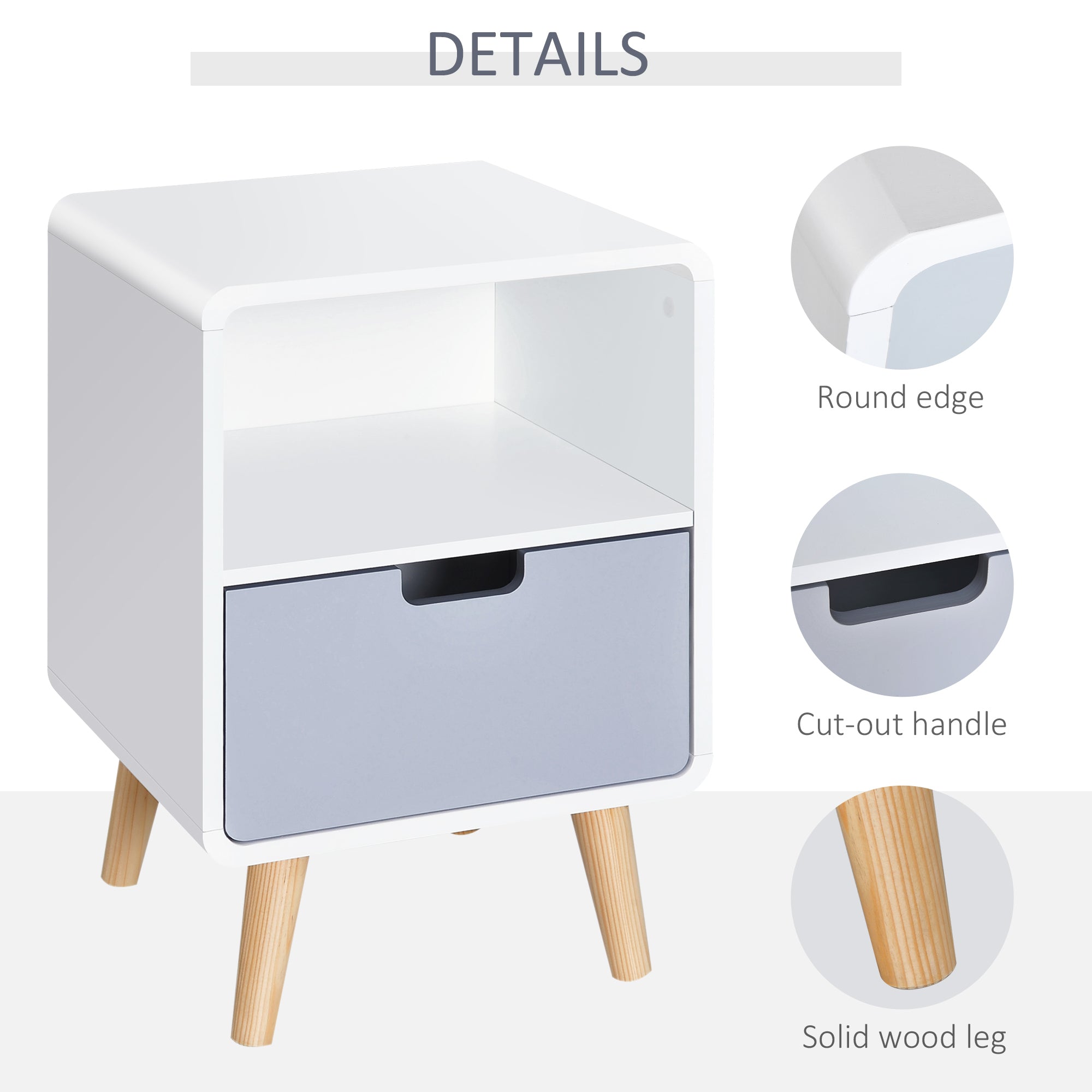HOMCOM Wooden Bedside Table End Nightstand With Drawer Wood Lamp Desk Storage Unit Bedroom Scandinavian Nordic Style - North Peak Garden Furniture