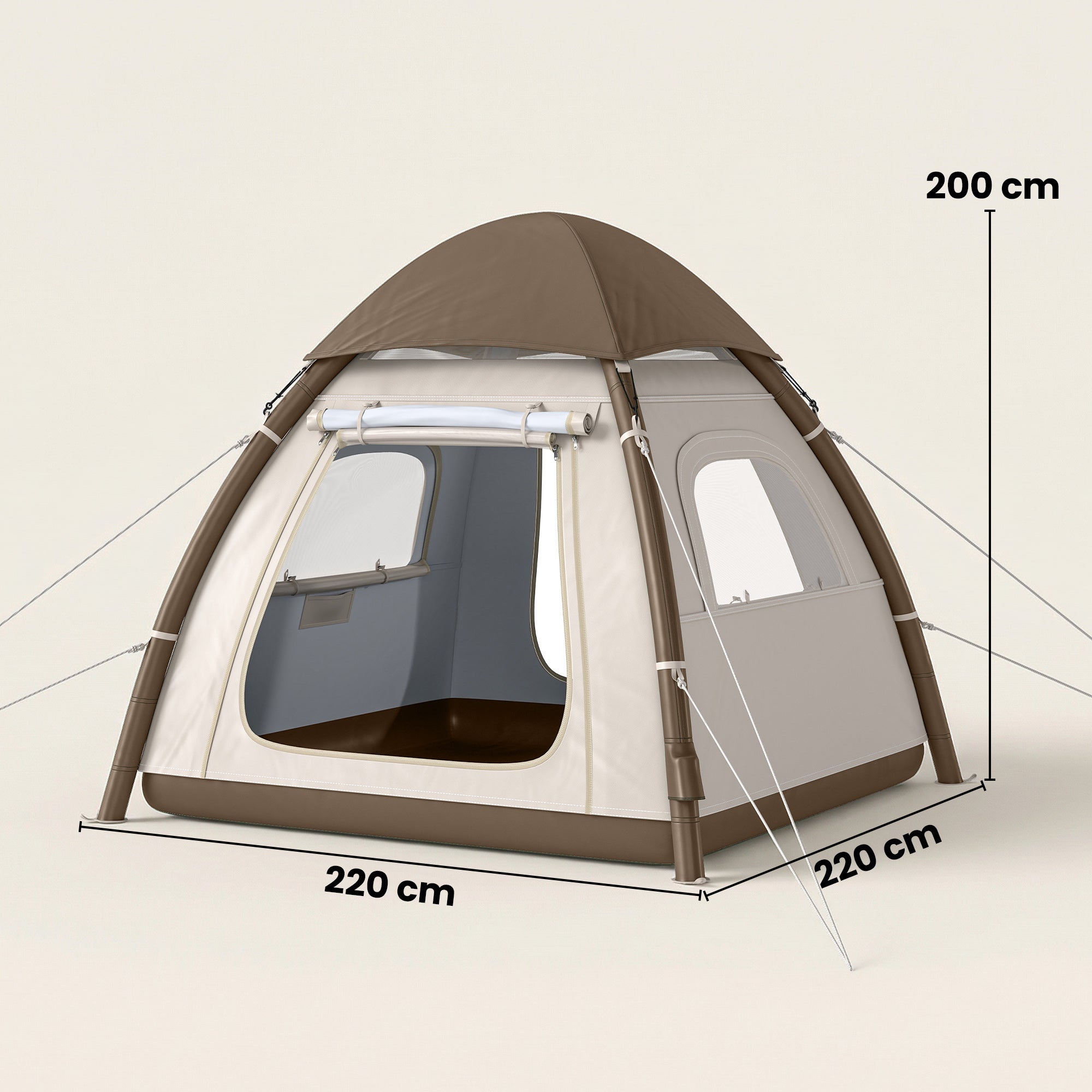 Outsunny Inflatable Camping Tent with Rainfly, 3 Man Air Tent 3000mm Waterproof Blow Up Tents, Cream