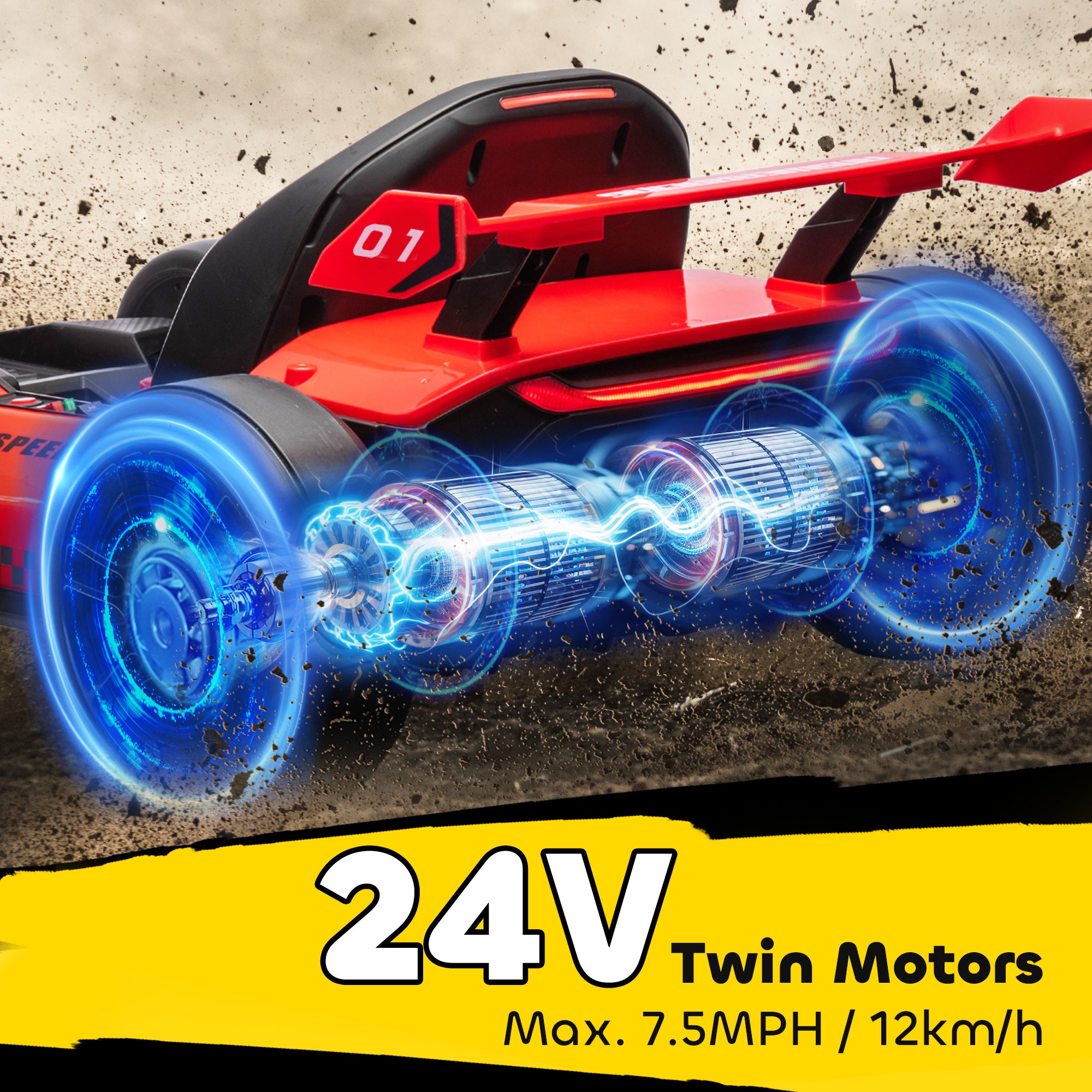 HOMCOM 24V Electric Go Kart for Kids with Adjustable Seat for 6-12 Years, Red - North Peak Garden Furniture