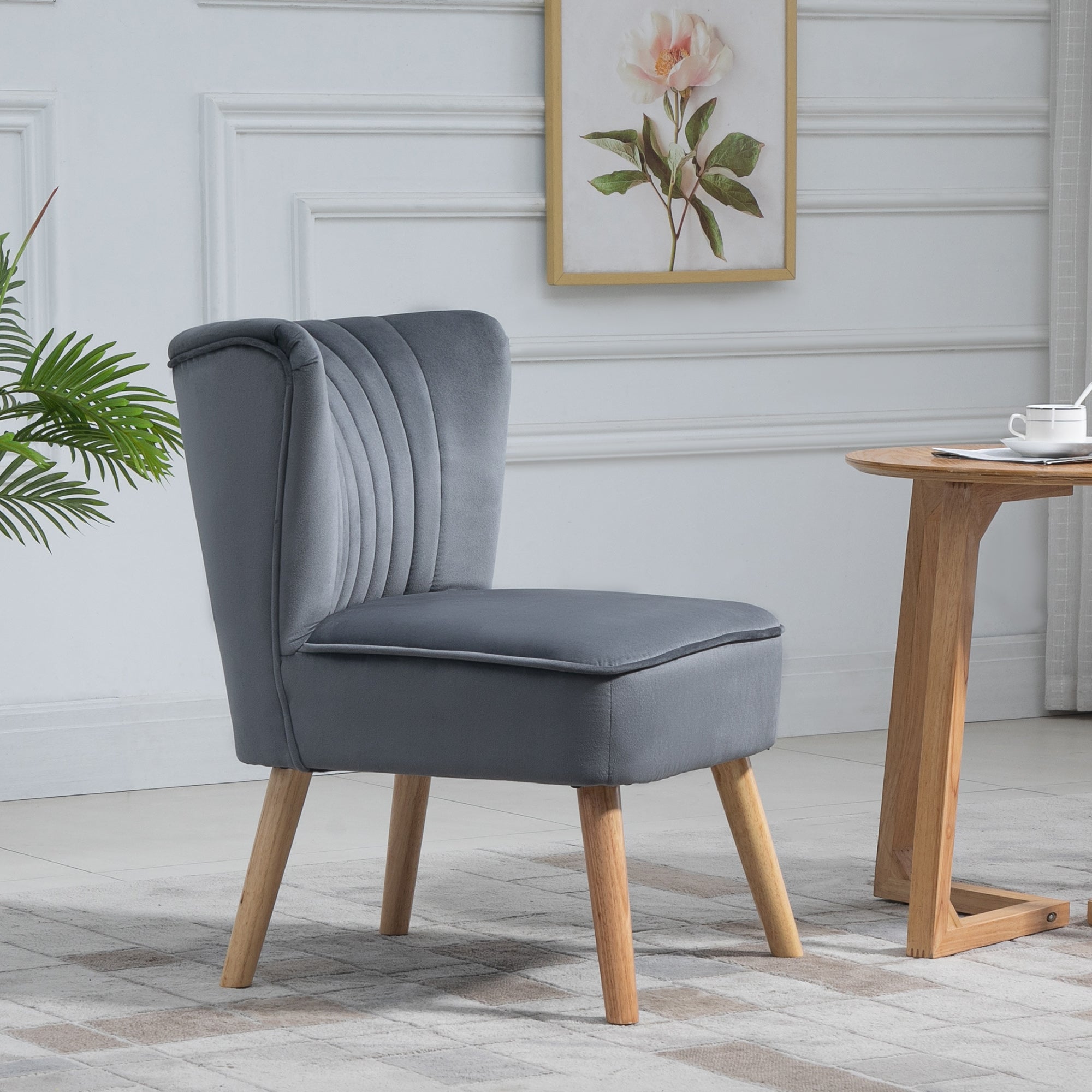 HOMCOM Velvet Accent Chair Occasional Tub Seat Padding Curved Back with Wood Frame Legs Home Furniture Set of 2 Grey - North Peak Garden Furniture