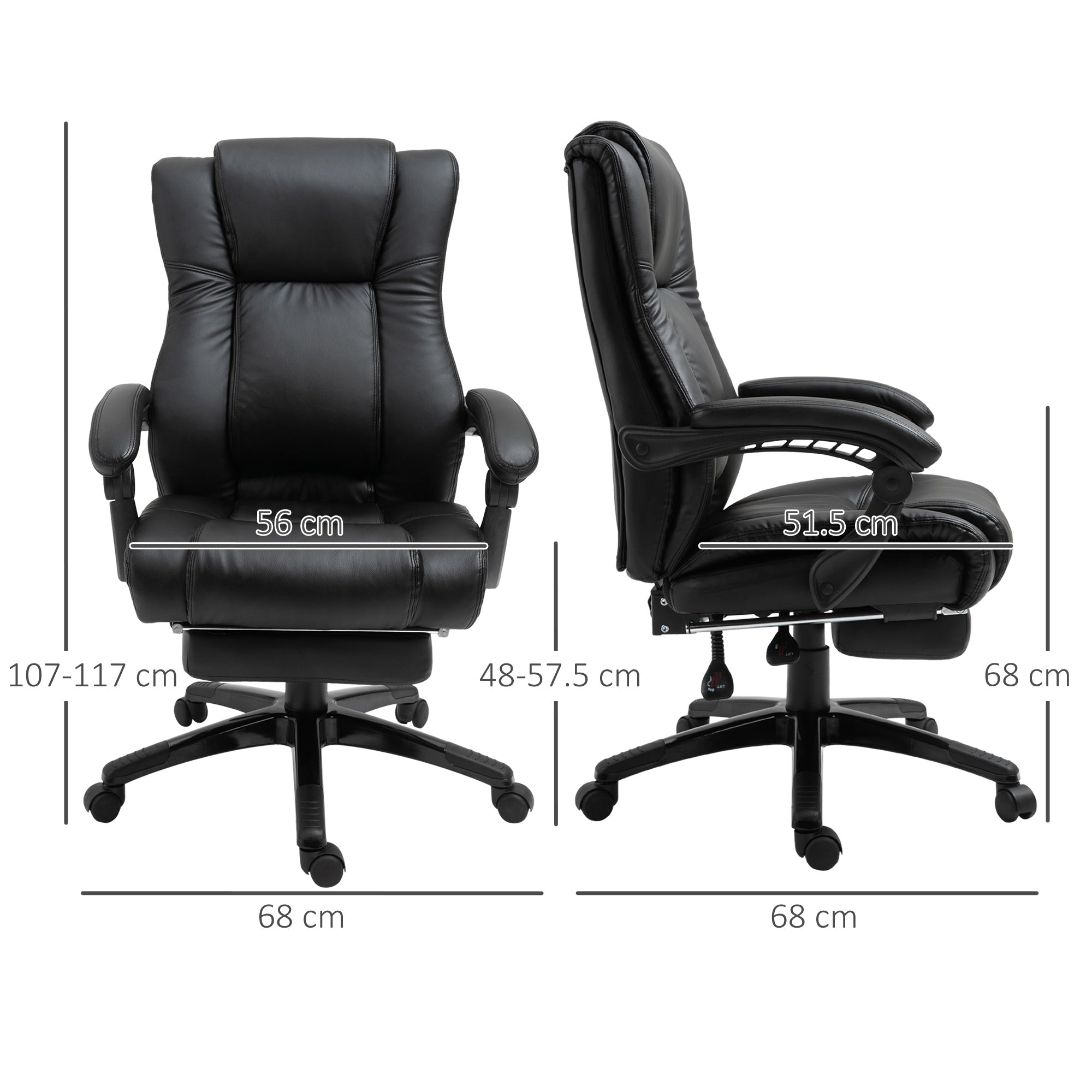 Vinsetto Executive Office Chair for Home, PU Leather Computer Chair, Swivel Desk Chair with Footrest, Wheels, Adjustable Height, Black - North Peak Garden Furniture