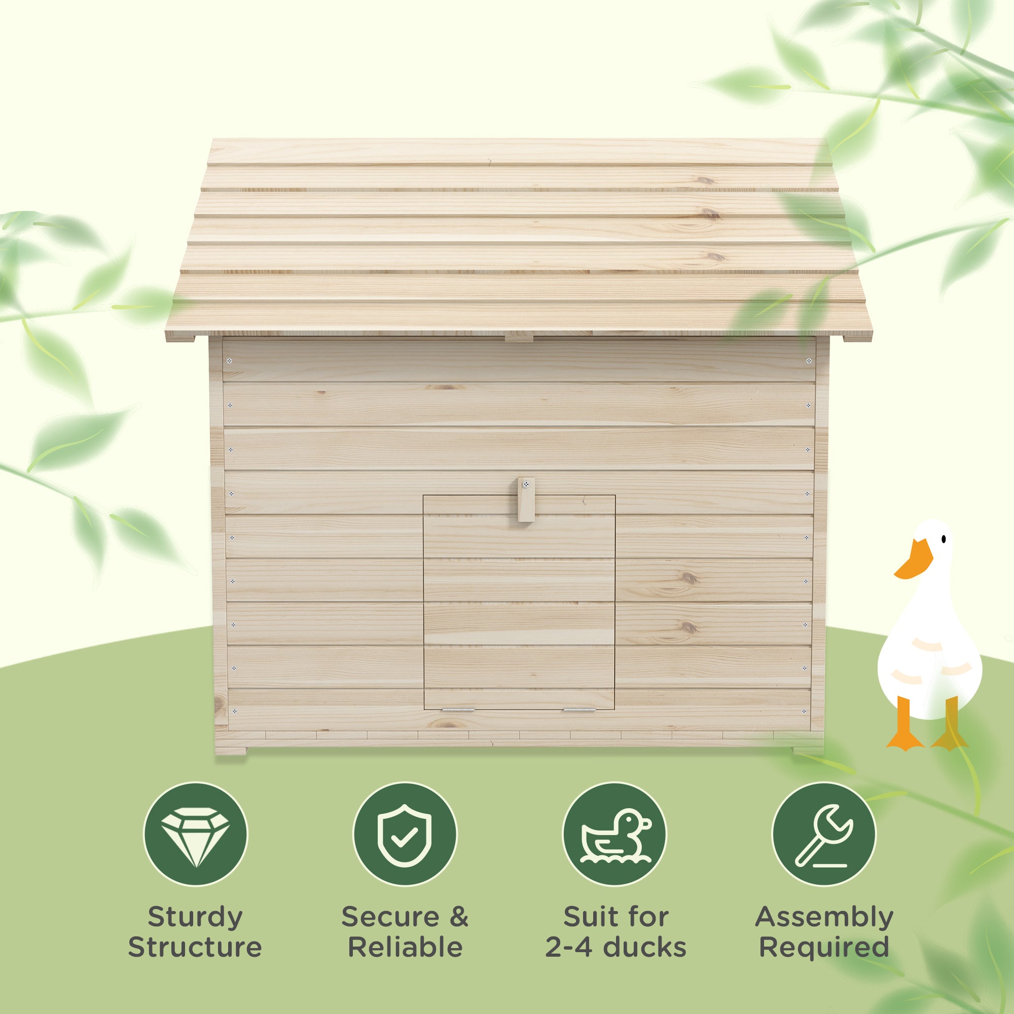 PawHut Wooden Duck House Poultry Coop for 2-4 Ducks with Openable Roof Raised Feet Air Holes Natural