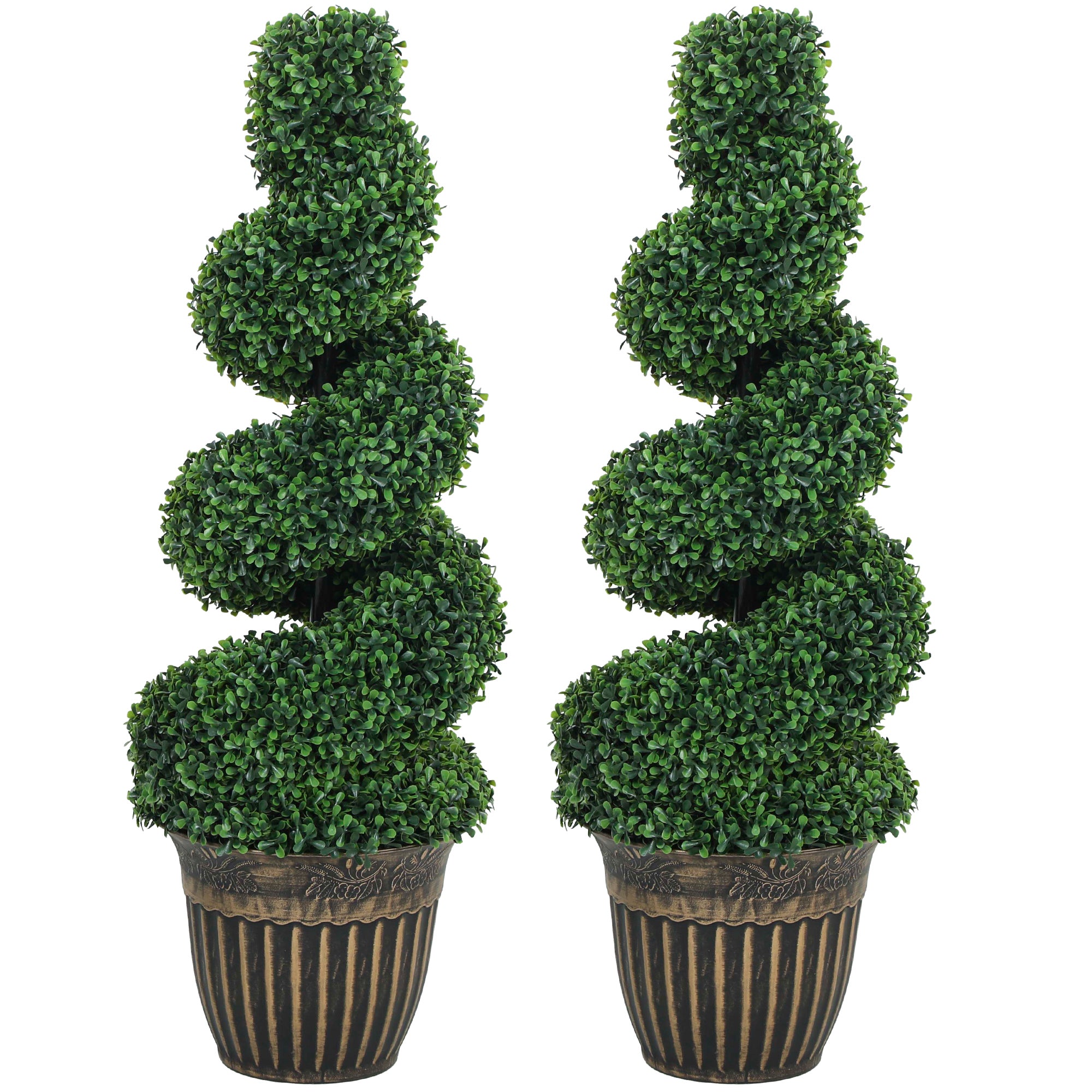 HOMCOM Set of 2 Artificial Plants, Topiary Spiral Boxwood Trees with Pot, for Home Indoor Outdoor Decor, 90cm