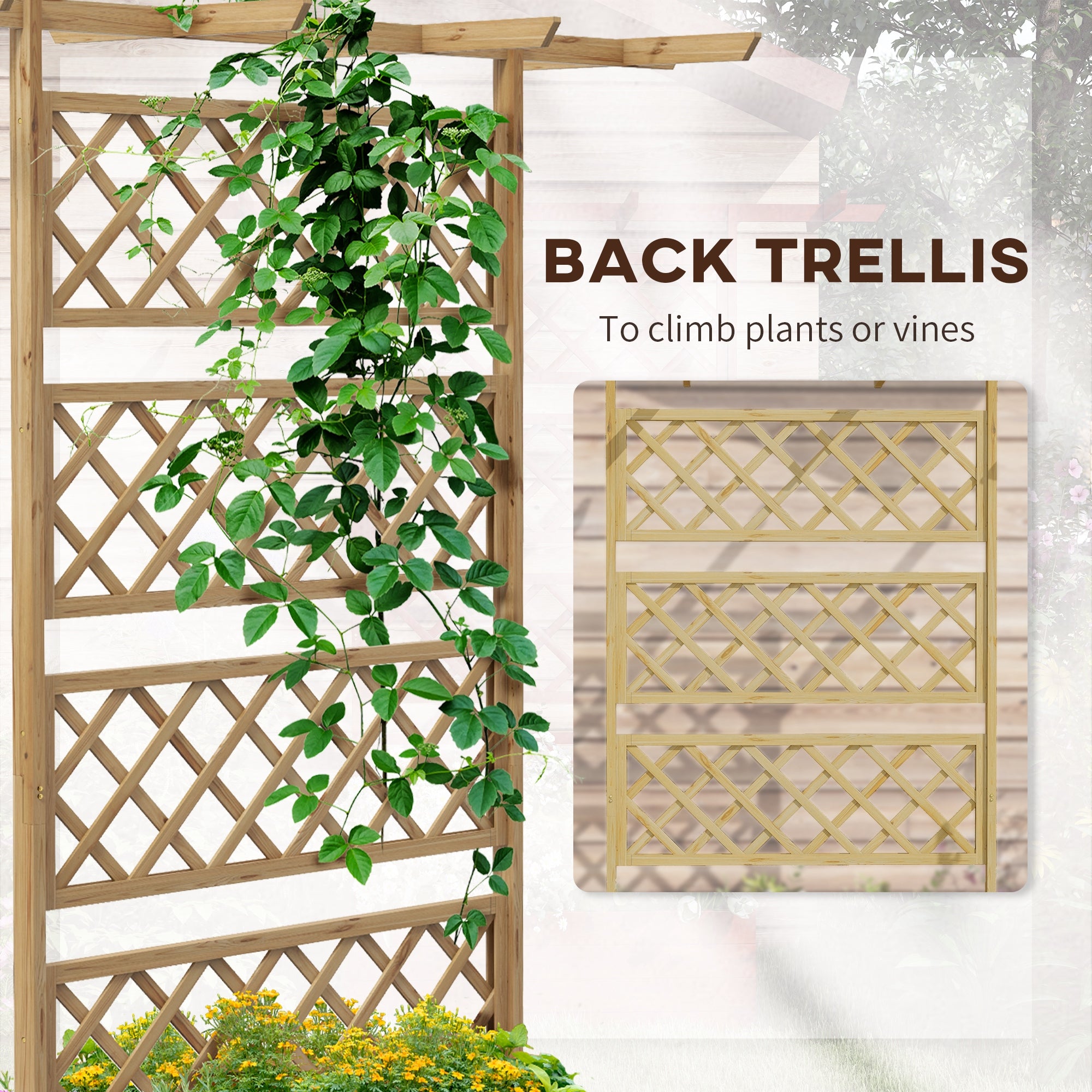 Outsunny Wooden Trellis Planter Box, Raised Garden Bed to Grow Vegetables, Herbs and Flowers, Natural Tone - North Peak Garden Furniture