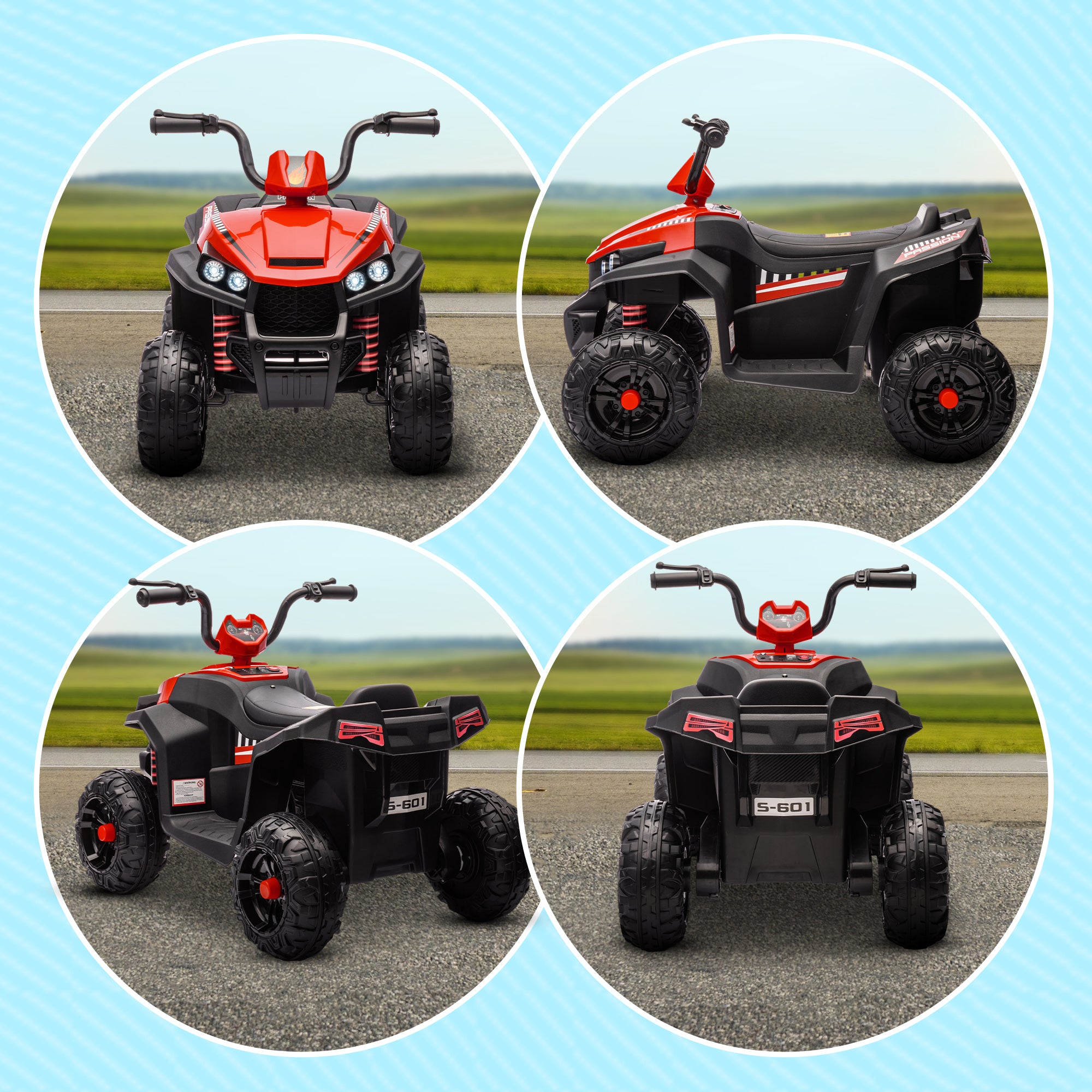 AIYAPLAY 12V Kids Electric Quad Bike w/ Spring Suspension System, Forward & Backward, LED Light, Music, MP3, Red - North Peak Garden Furniture