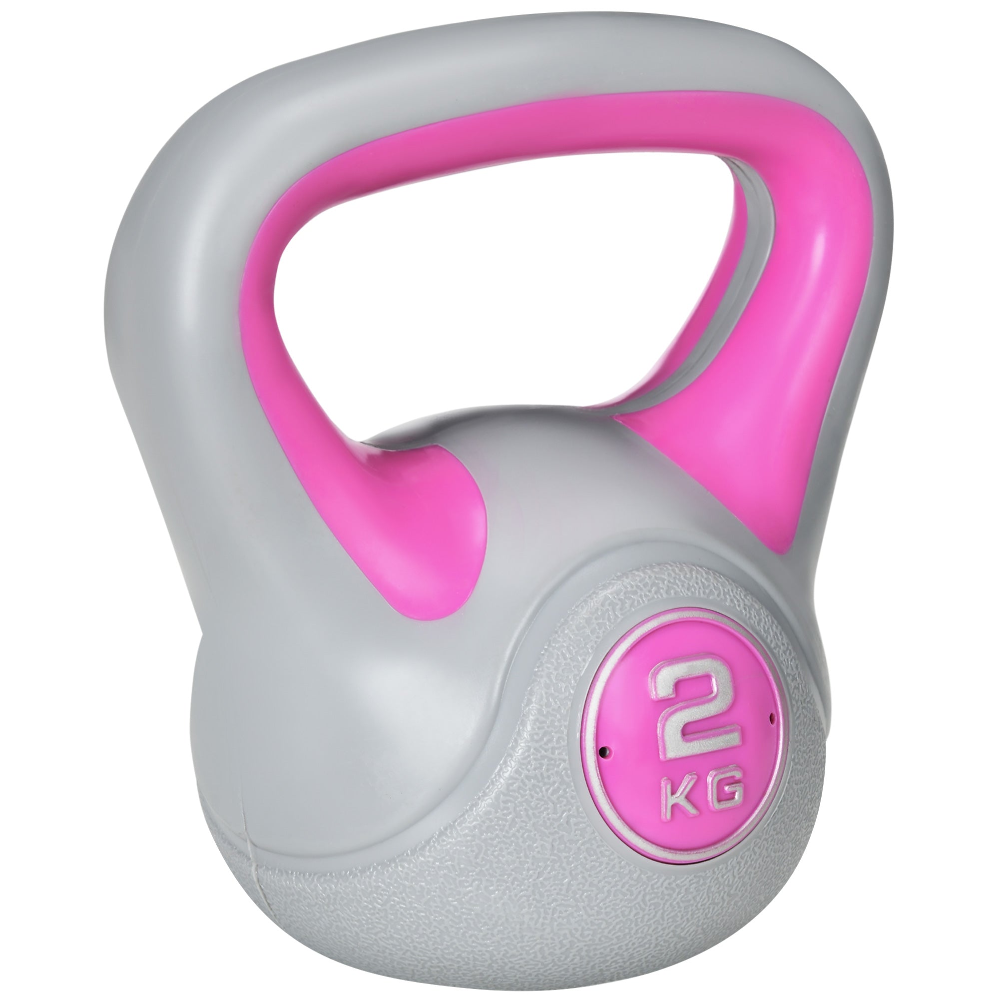 SPORTNOW Kettlebell, 2kg Kettle Bells with Handle for Home Gym Weight Lifting and Strength Training, Pink and Grey - North Peak Garden Furniture