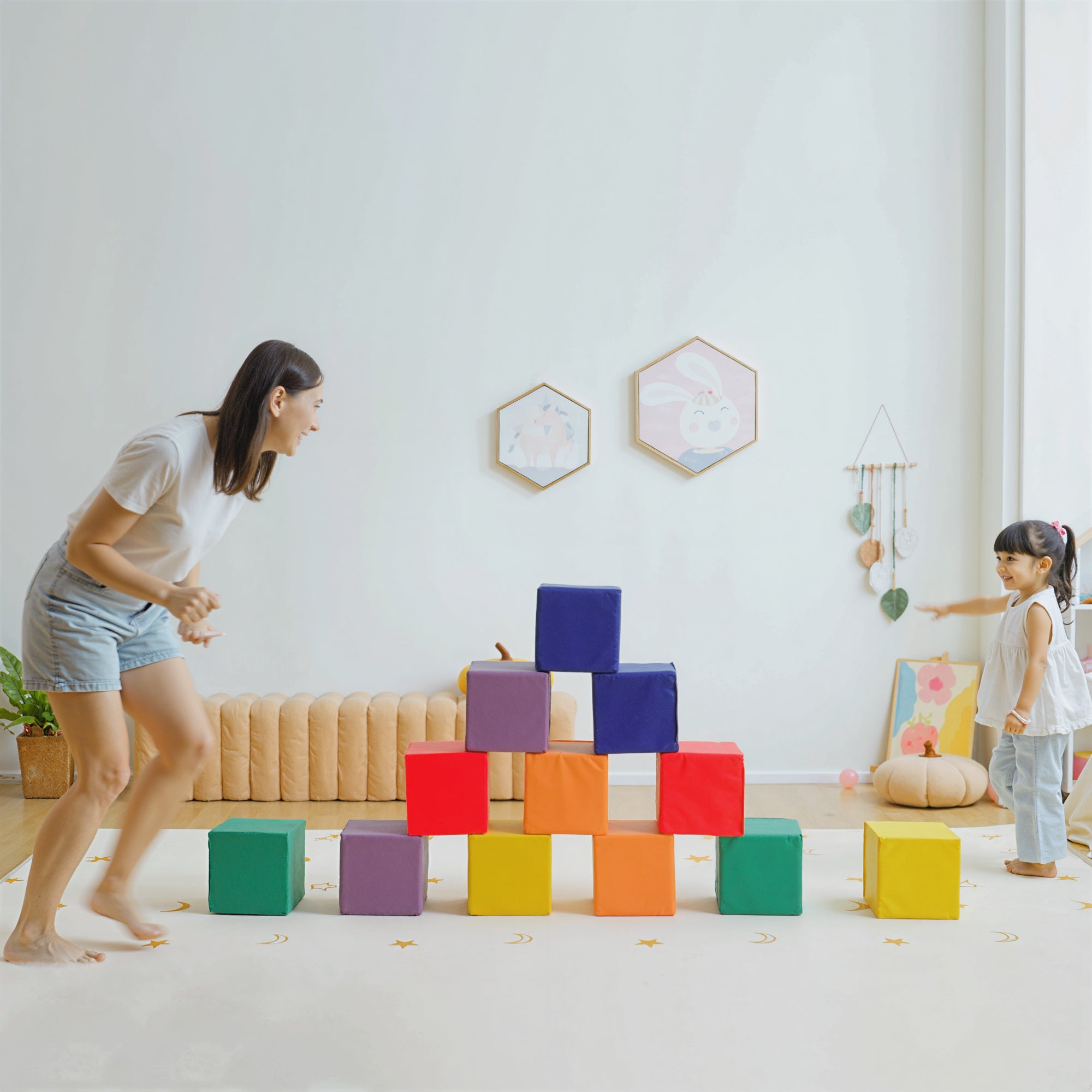 HOMCOM 12 Piece Soft Play Foam Blocks Toy Building Stacking Compliant Learning Toys for Toddler Baby Kids Preschool