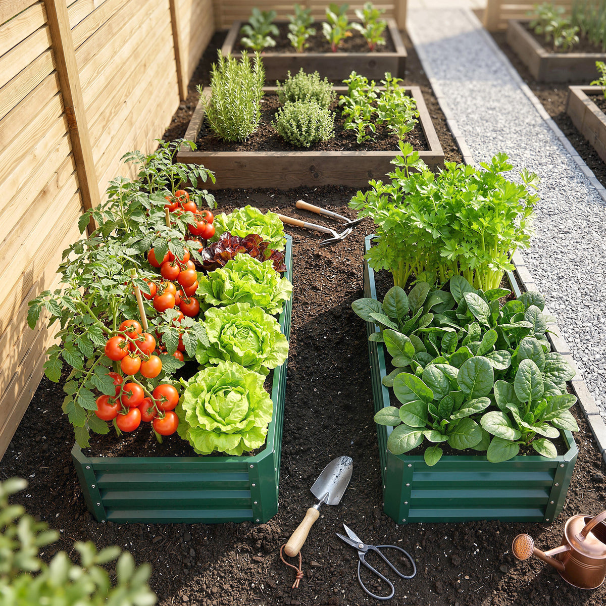 Outsunny Set of 2 Raised Beds for Garden, Galvanised Outdoor Planters for Herbs Vegetables, Use for Patio Balcony, Green