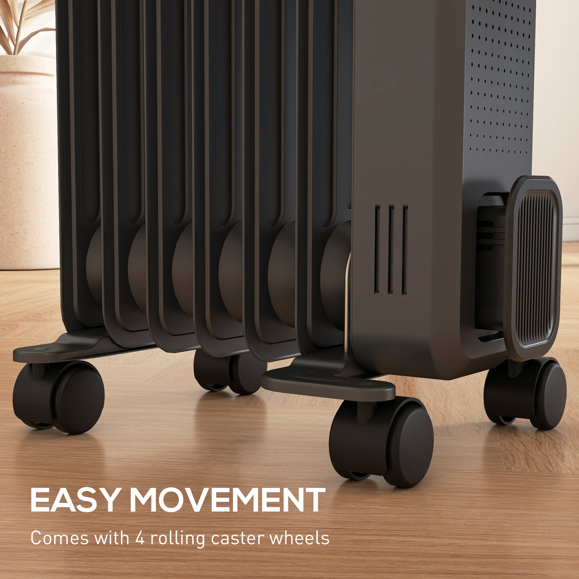 HOMCOM 1500W Oil Filled Radiator, 7 Fin, Portable Electric Heater with 3 Heat Settings, Safety Cut-Off and Wheels, Grey - North Peak Garden Furniture