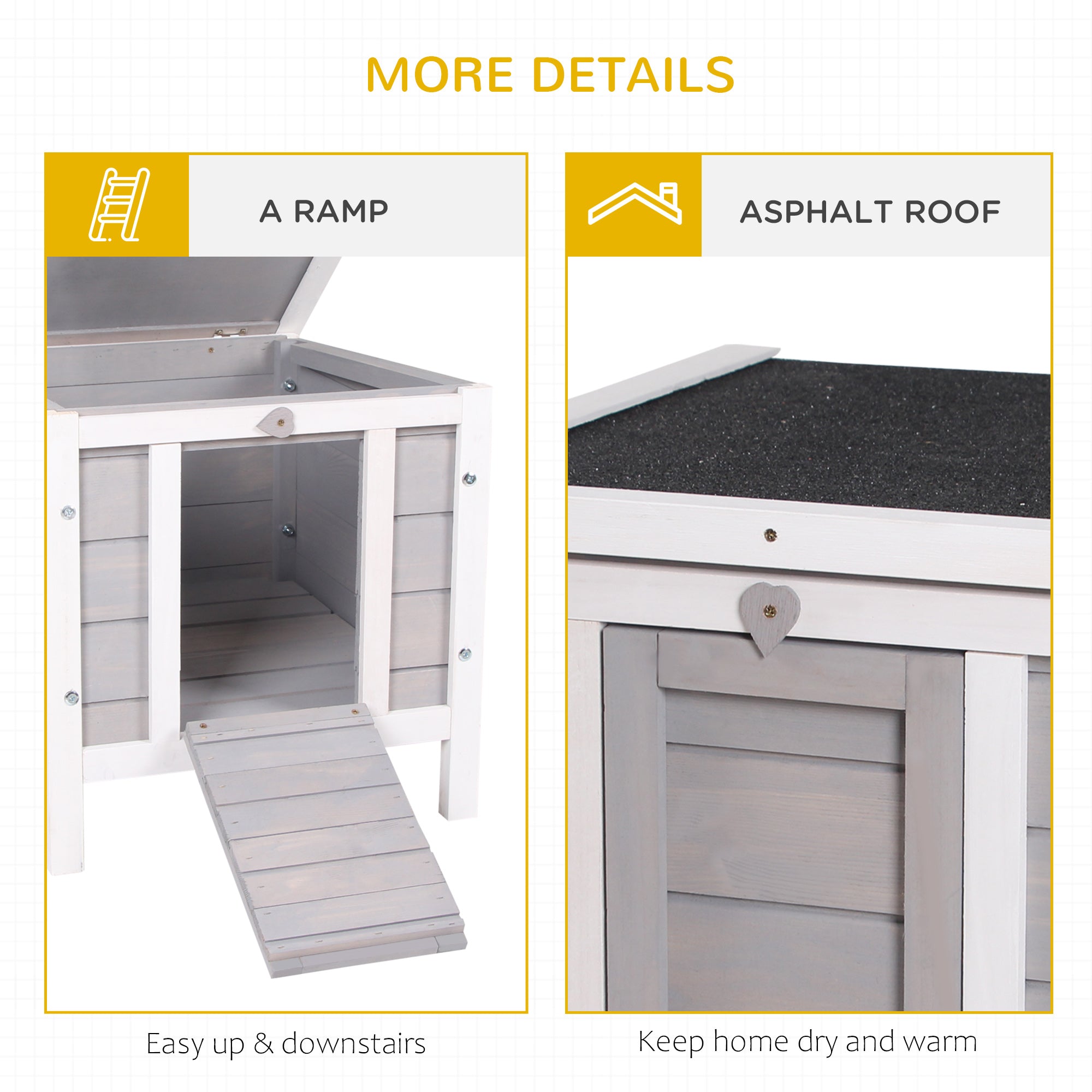 PawHut Wooden Rabbit Hutch Outdoor, Guinea Pig Hutch, Rabbit Hideaway, Cat House, Bunny Cage Small Animal House 51 x 42 x 43 cm, Grey - North Peak Garden Furniture