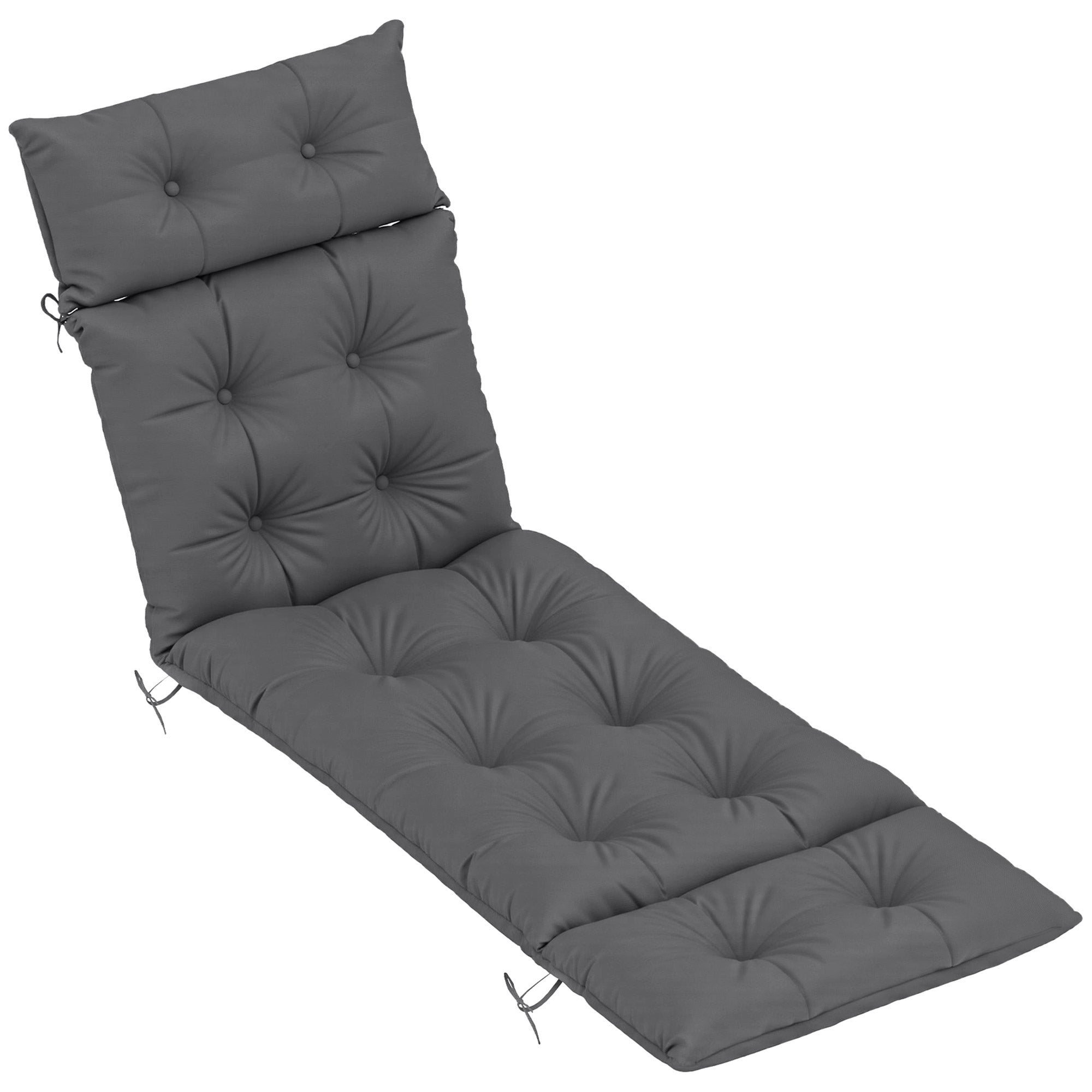 Outsunny Sun Lounger Cushions Only, 190x56x10cm Garden Lounge Chair Cushions, UPF20+ 220gsm Fabric, Thick Sunbed Replacement Pads with 6 Ties, Dark Grey