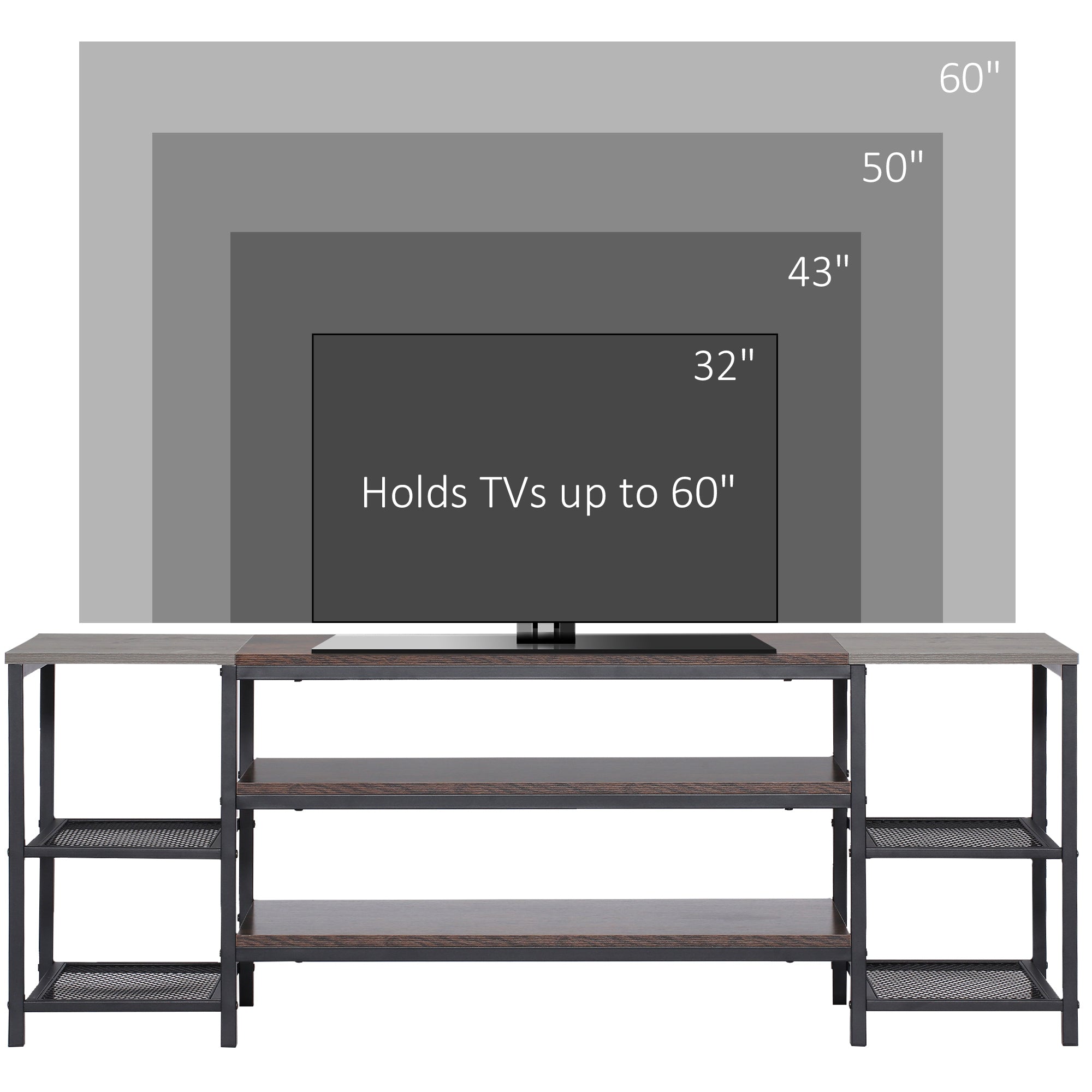 HOMCOM TV Unit Cabinet for TVs up to 60 Inches, Industrial TV Stand with Storage Shelves for Living Room, Brown and Grey - North Peak Garden Furniture