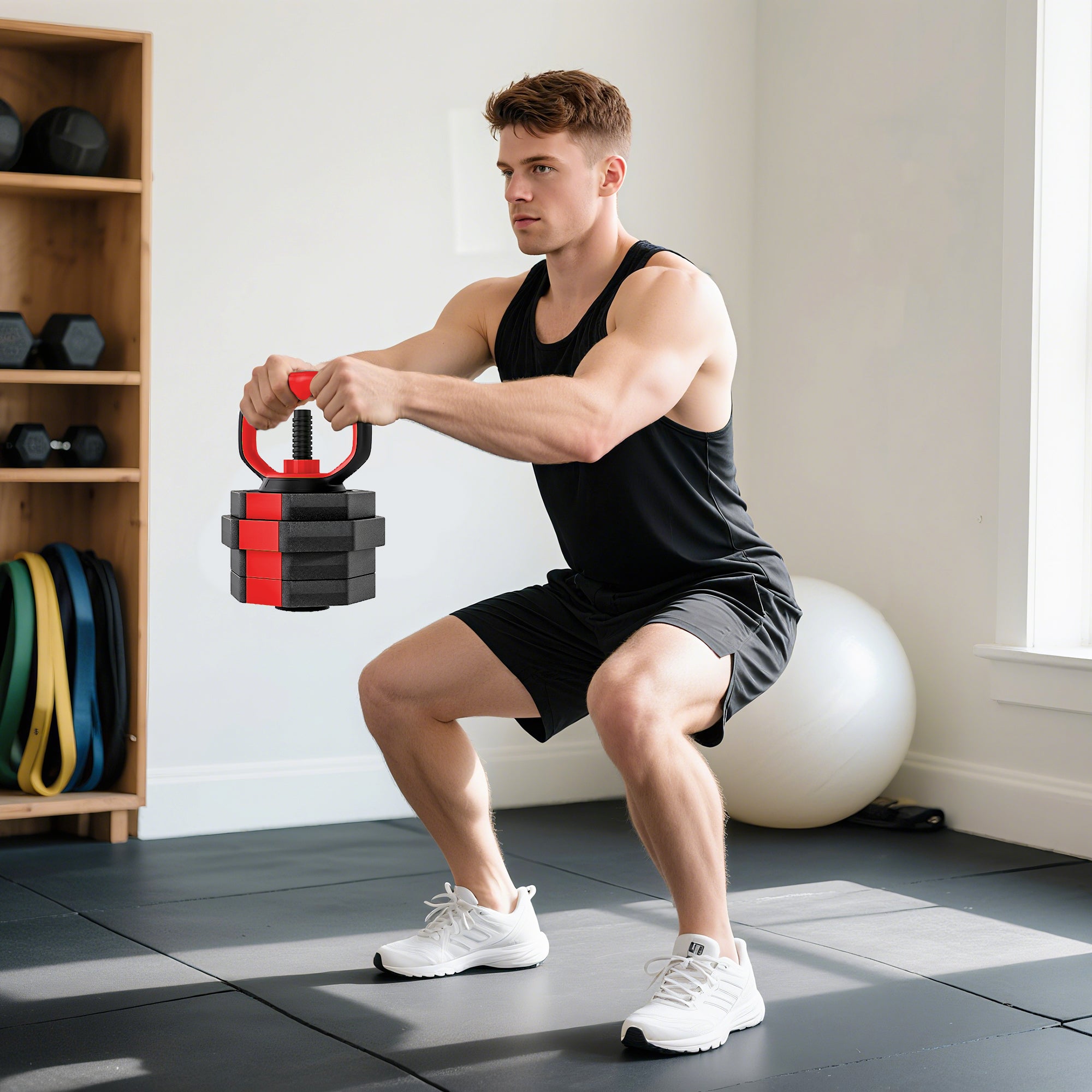 SPORTNOW 6-in-1 Adjustable Weight Dumbbells Set, Used as Kettlebell, Barbell, Dumbbell, Push-Up Stand, 20kg Free Weights Set for Men and Women Home Gym Training, Red
