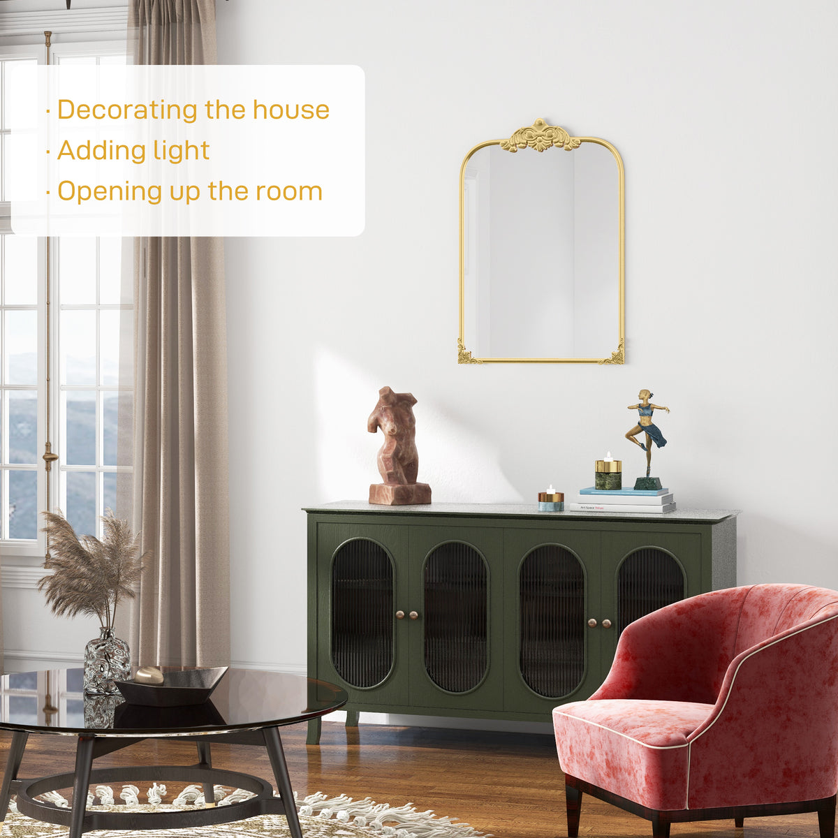 HOMCOM Wall Mirror, Decorative Baroque Mirror with Metal Frame, for Bedroom and Living Room, 60 x 87 cm, Gold Tone