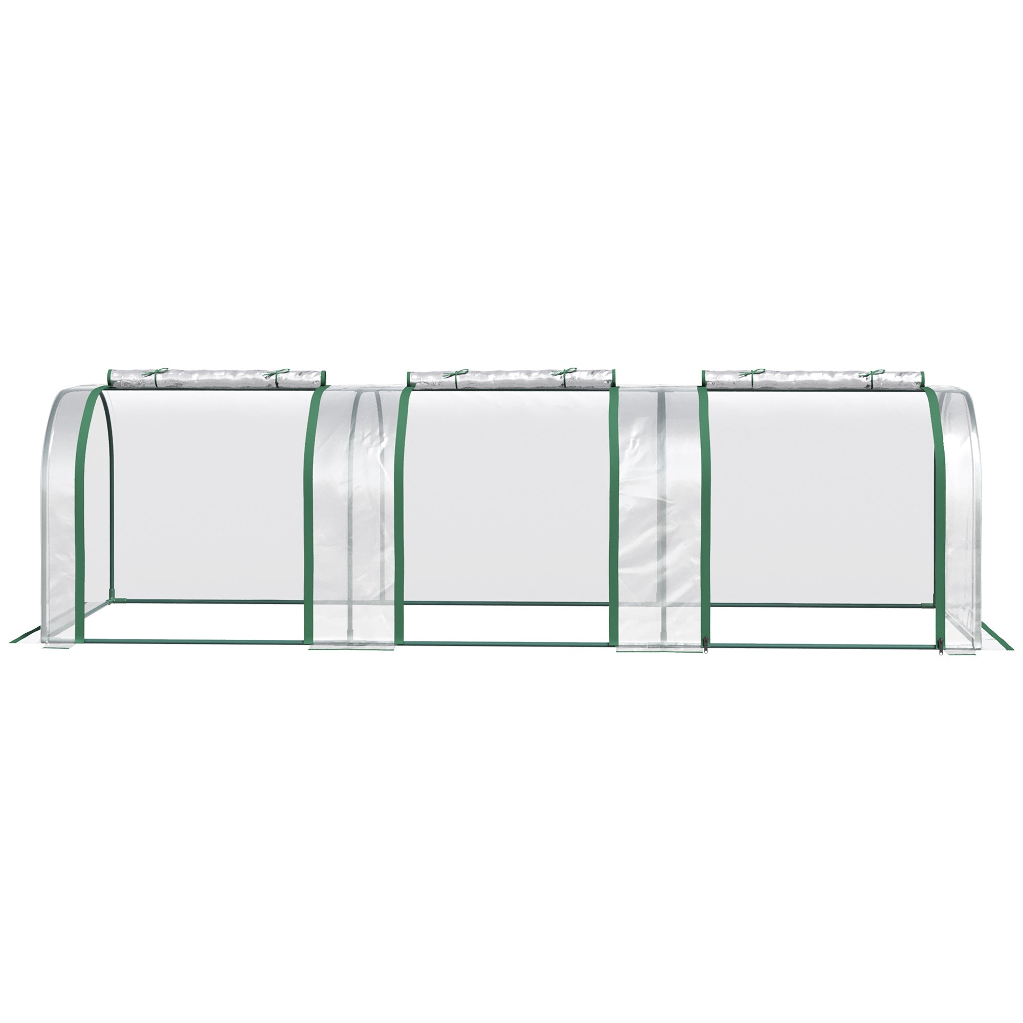 Outsunny PVC Tunnel Greenhouse Green Grow House Steel Frame for Garden Backyard with Zipper Doors 295x100x80 cm, Clear - North Peak Garden Furniture