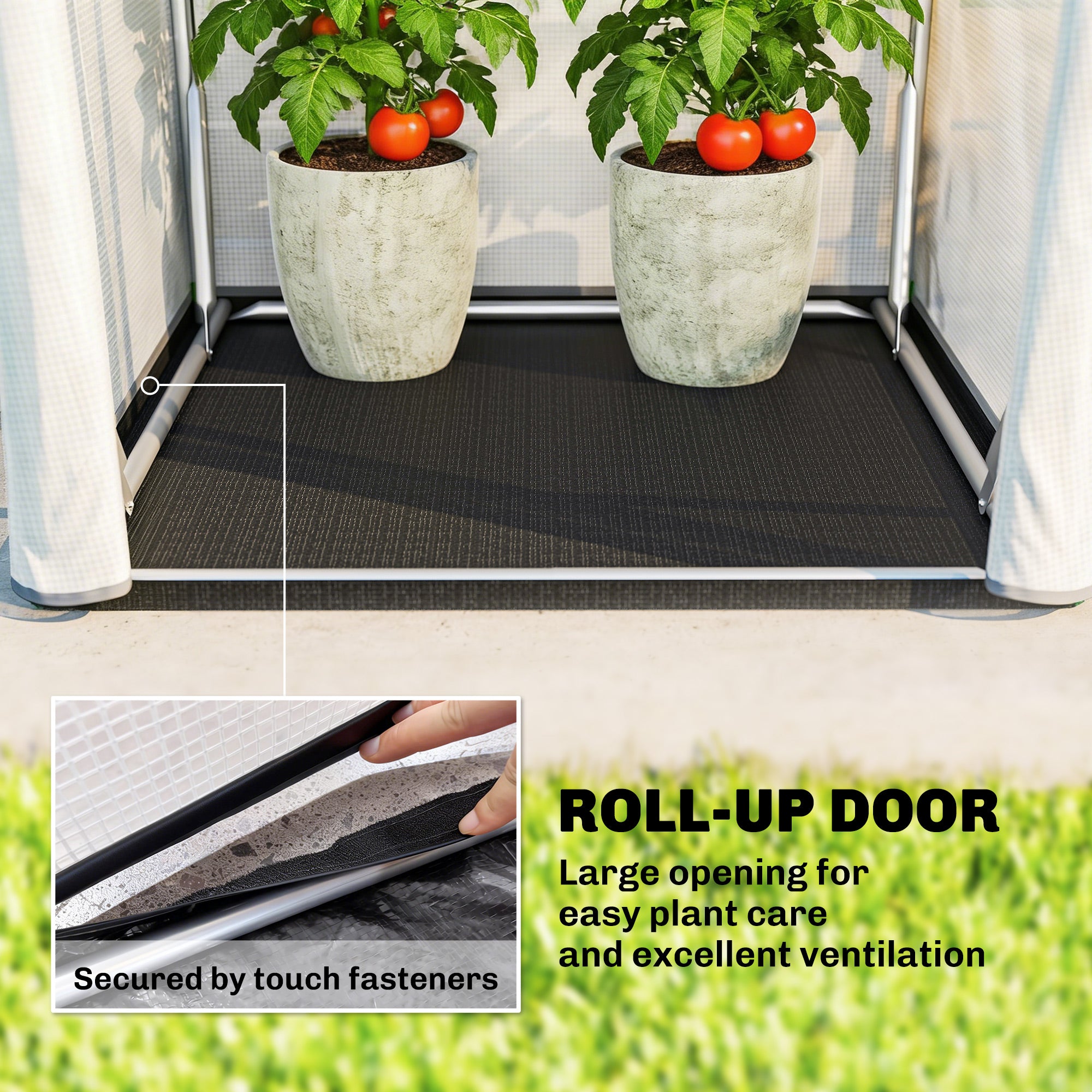 Outsunny Mini Greenhouse, Portable Green House with Roll-Up Door, PE Base, Small Greenhouse, 100 x 100 x 195 cm, White