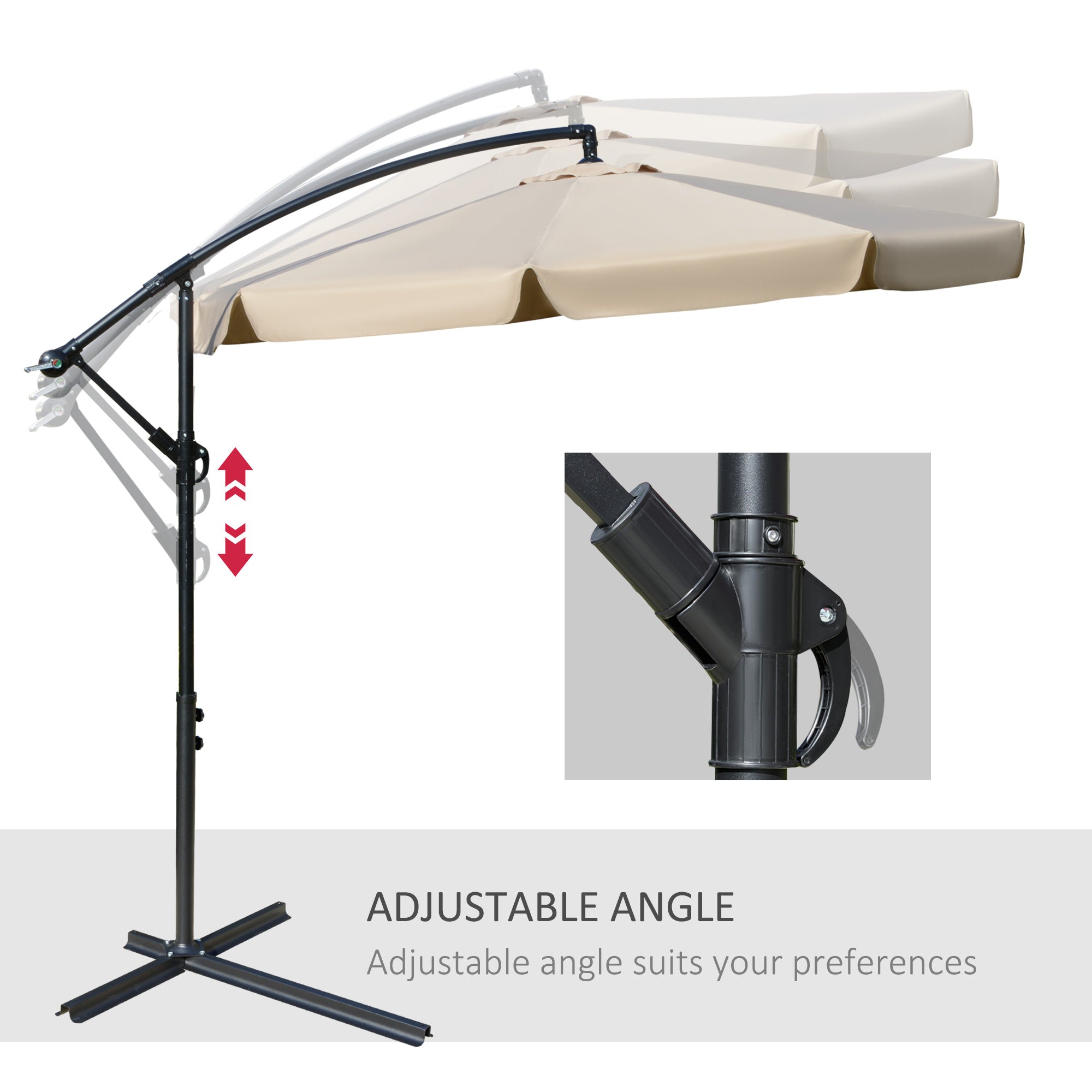 Outsunny 2.7m Cantilever Parasol Banana Sun Umbrella with Crank Handle and Cross Base for Outdoor Hanging Sun Shade Light Brown - North Peak Garden Furniture