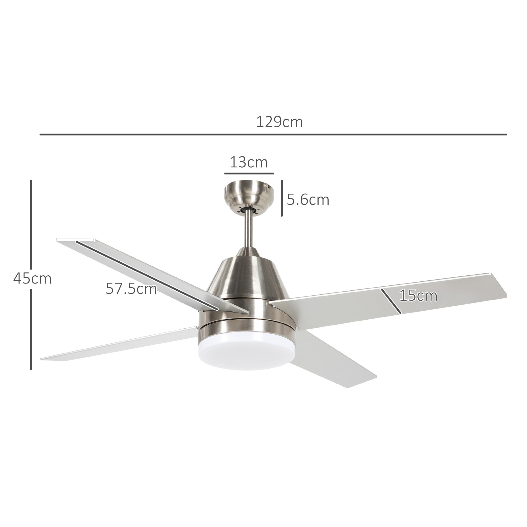 HOMCOM Ceiling Fan with LED Light, Flush Mount Ceiling Fan Lights with Reversible Blades, Remote, Silver and Black - North Peak Garden Furniture