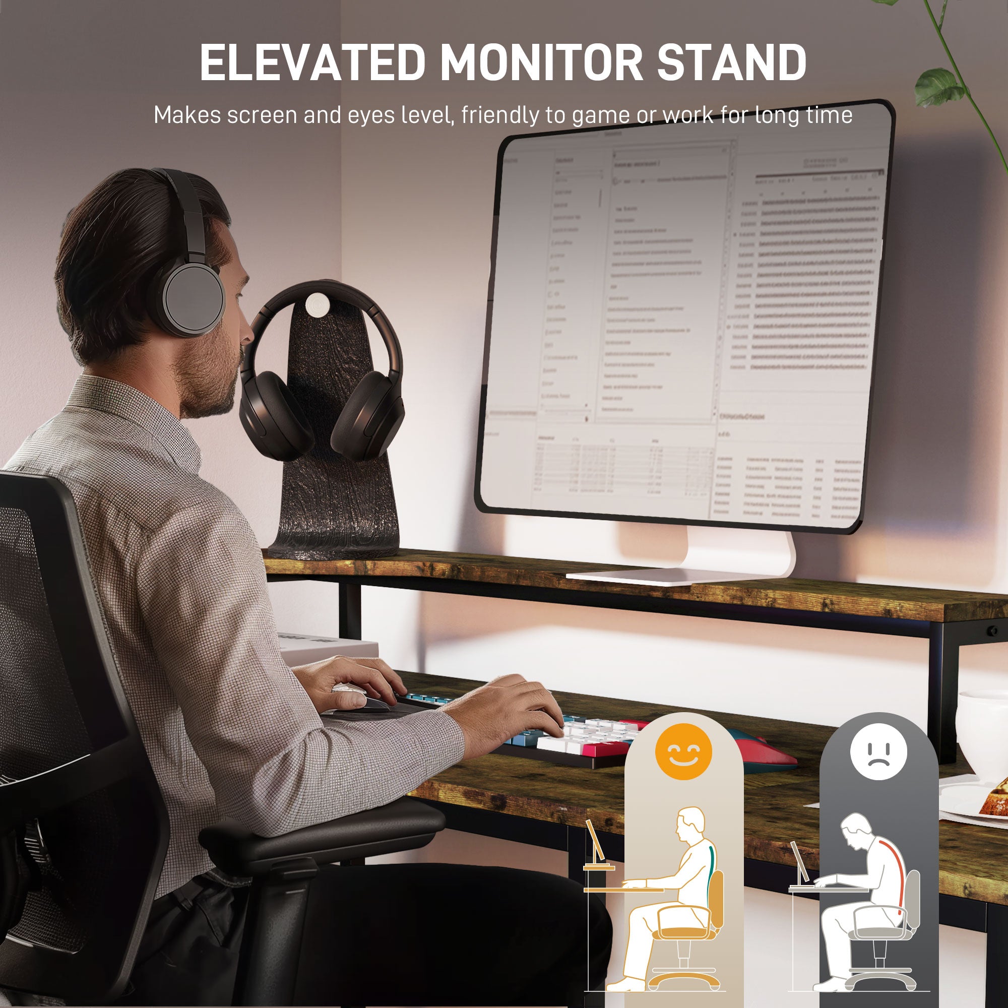 HOMCOM L Shaped Desk, Computer Desk with Liftable Desktop, Industrial Corner Desk with Drawer for A4/Letter Size, Home Office Desk with Monitor Stand for Home Office, Rustic Brown - North Peak Garden Furniture