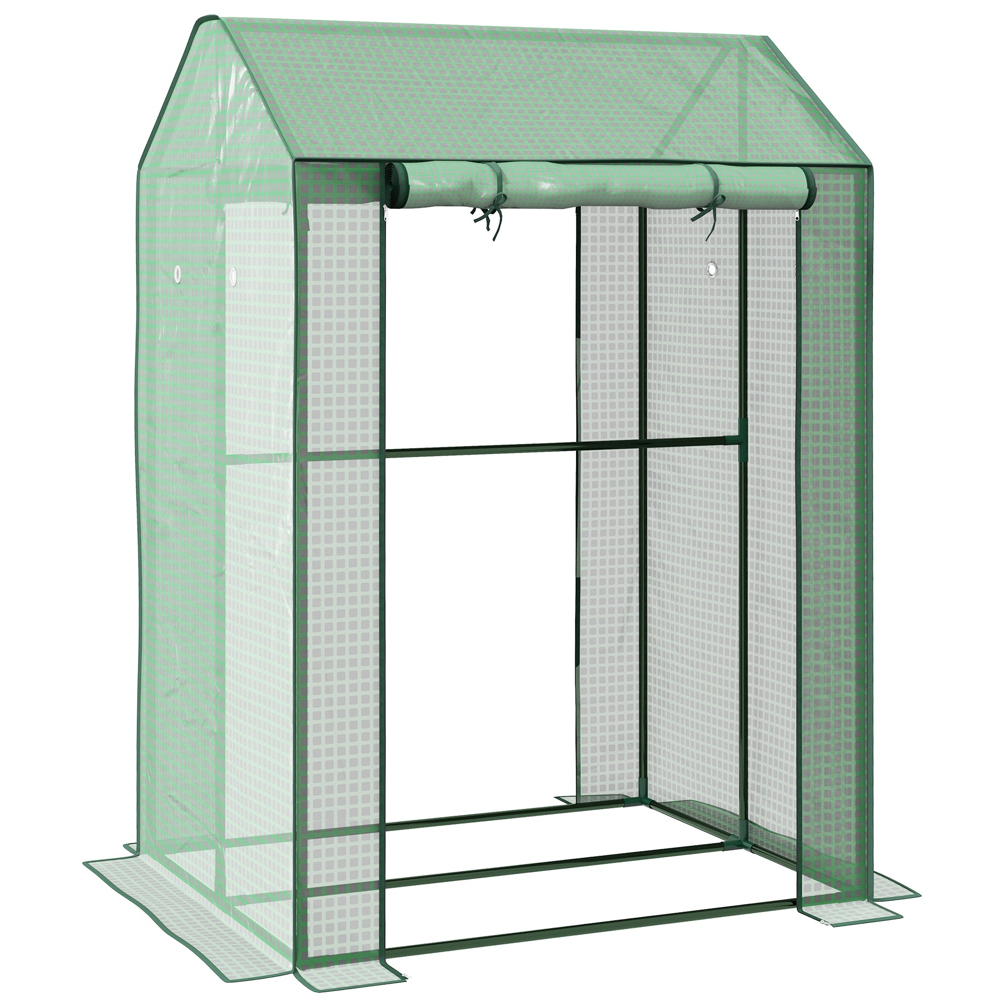 Outsunny 2-Room Green House, Mini Greenhouse with 2 Roll-up Doors, Vent Holes and Reinforced Cover, 100 x 80 x 150cm - North Peak Garden Furniture