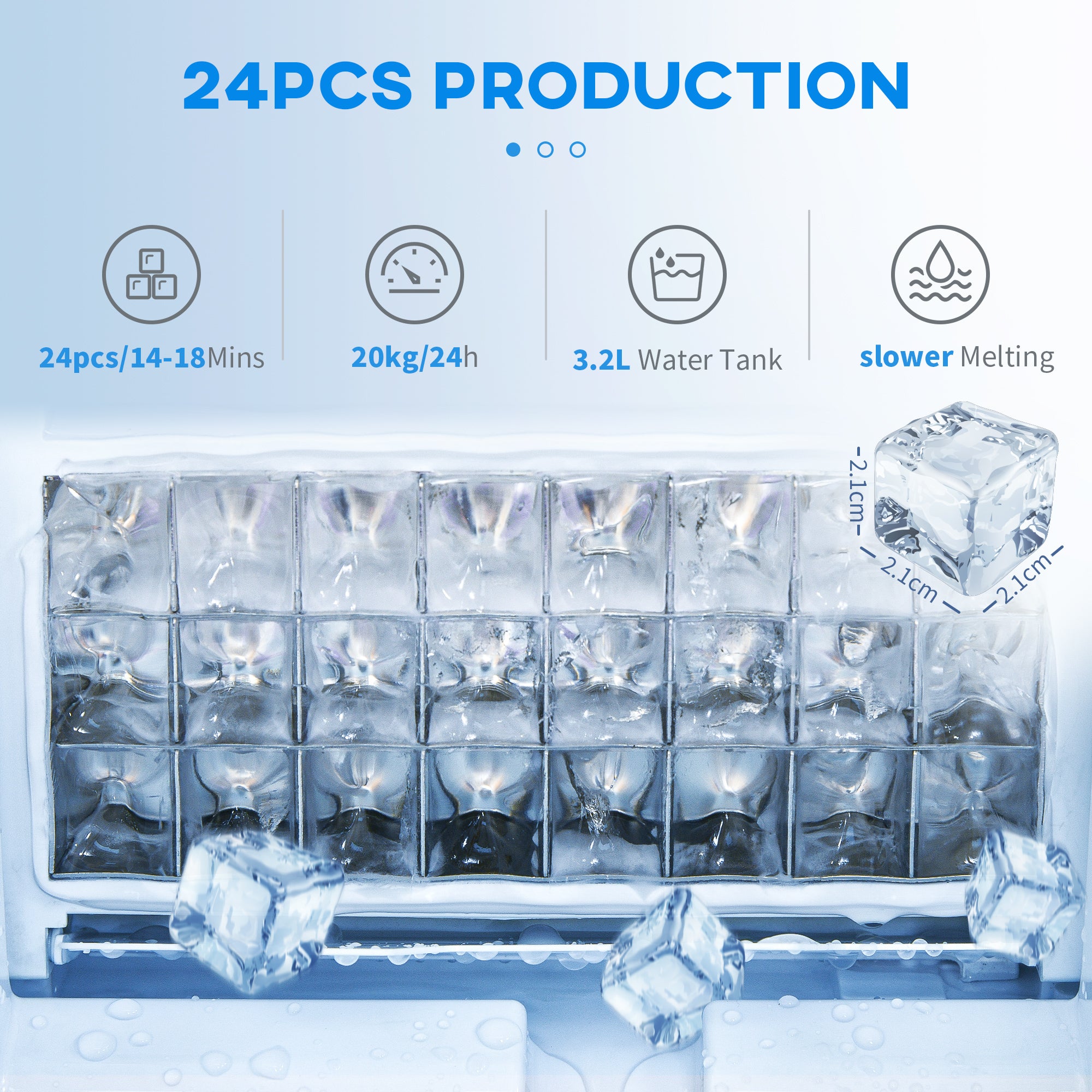 HOMCOM 3.2L Compact Ice Machine, with LCD Screen and Accessories - Silver-Tone - North Peak Garden Furniture