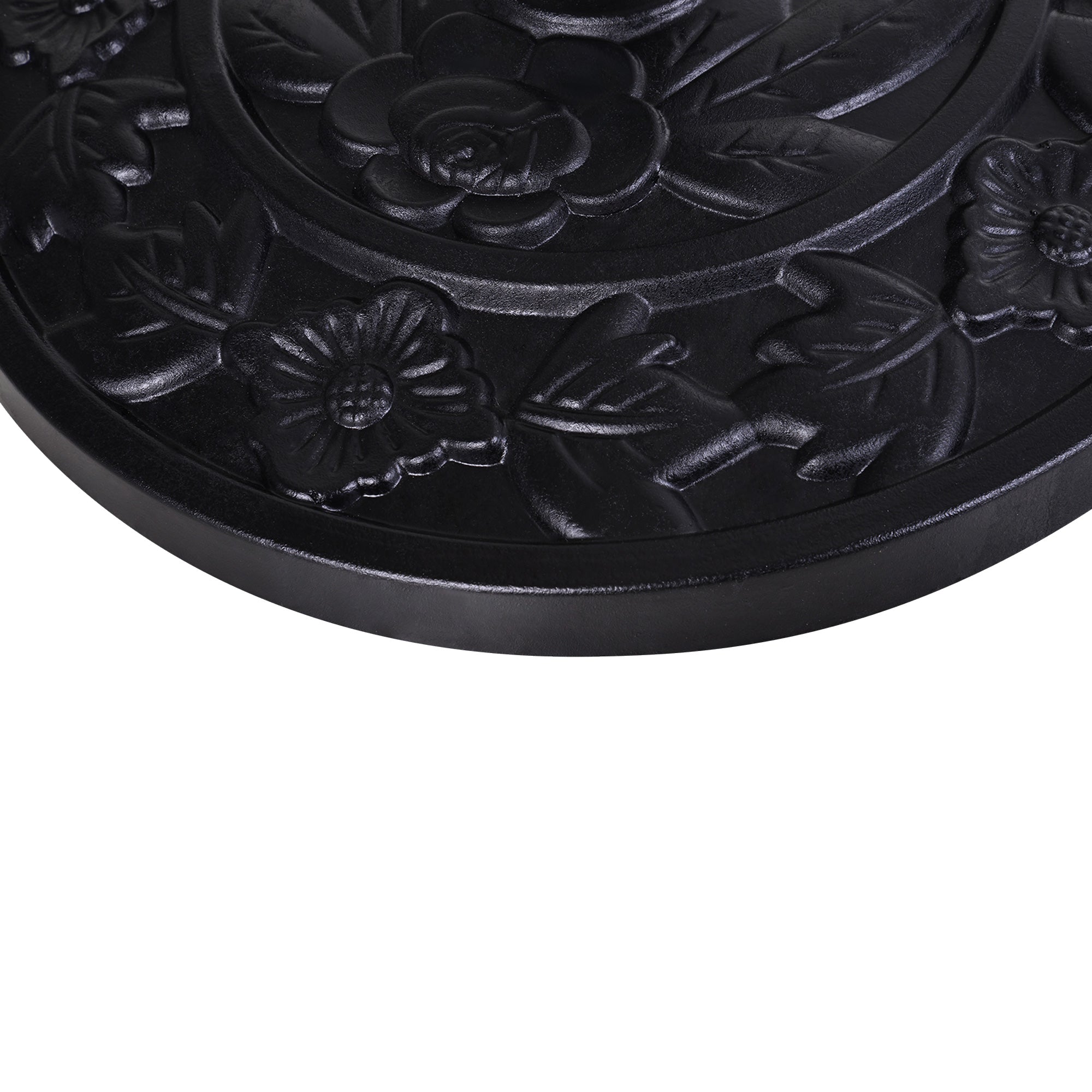 Outsunny 9kg Resin Parasol Base, Half Round Umbrella Stand with Floral Design for Garden, Outdoor, Suitable Umbrella Rod: Φ3.8cm, Φ4.8cm, Black - North Peak Garden Furniture
