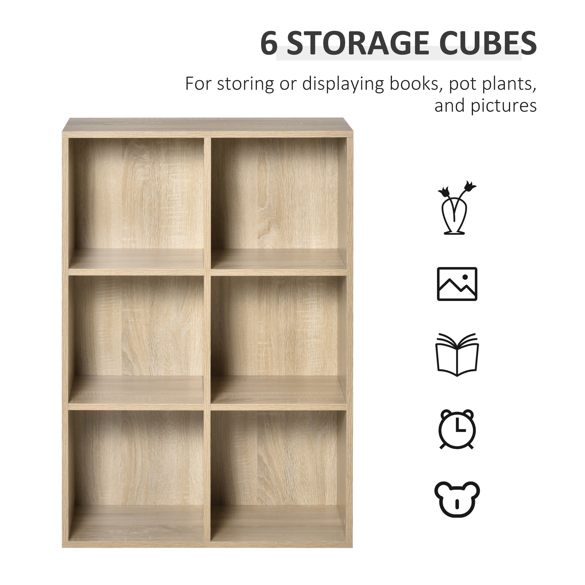 HOMCOM Six-Cube Bookcase - Oak Wood Effect - North Peak Garden Furniture