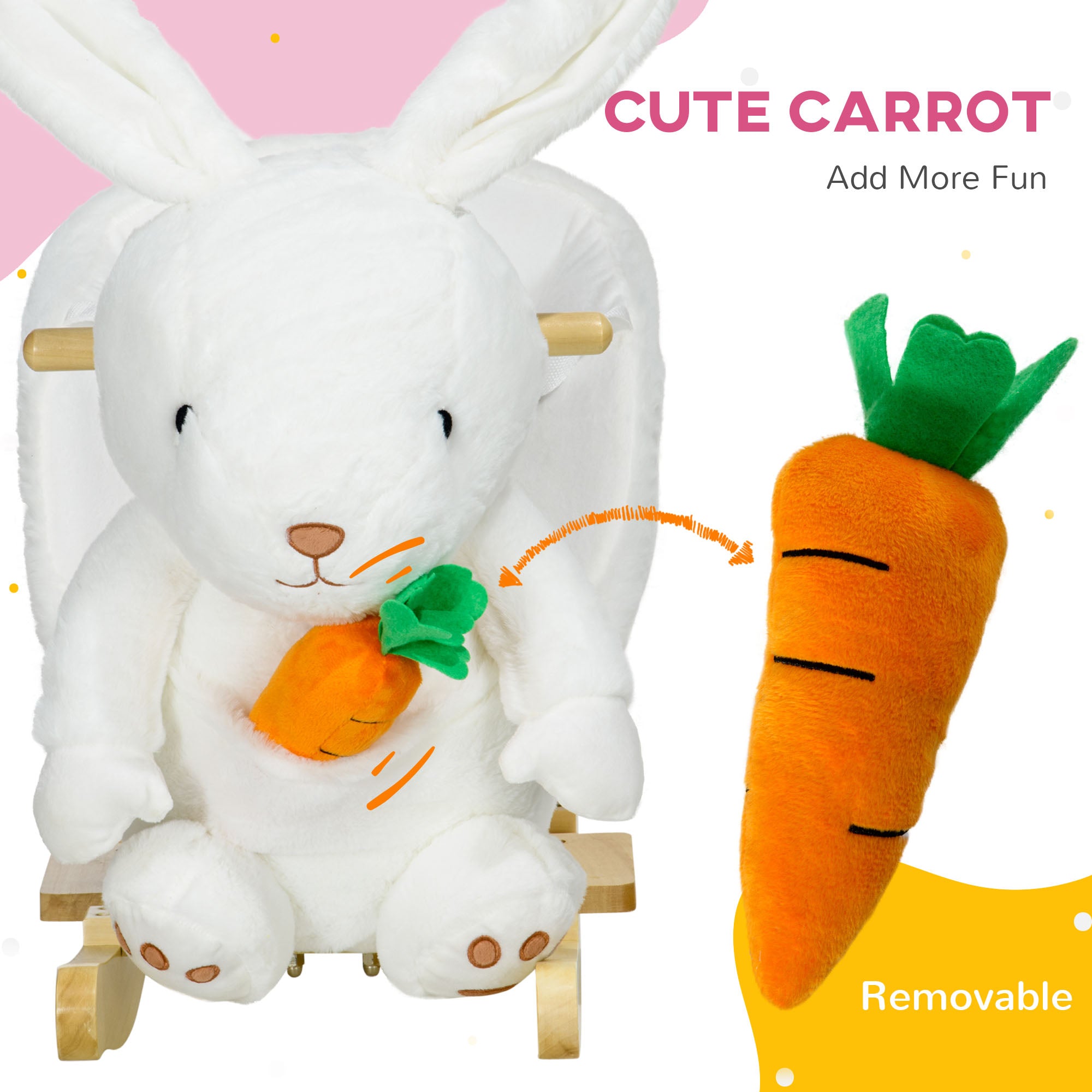 HOMCOM Kids Rabbit-Shaped Rocking Horse, with Safety Belt, Realistic Sounds, for Ages 18-36 Months - White - North Peak Garden Furniture
