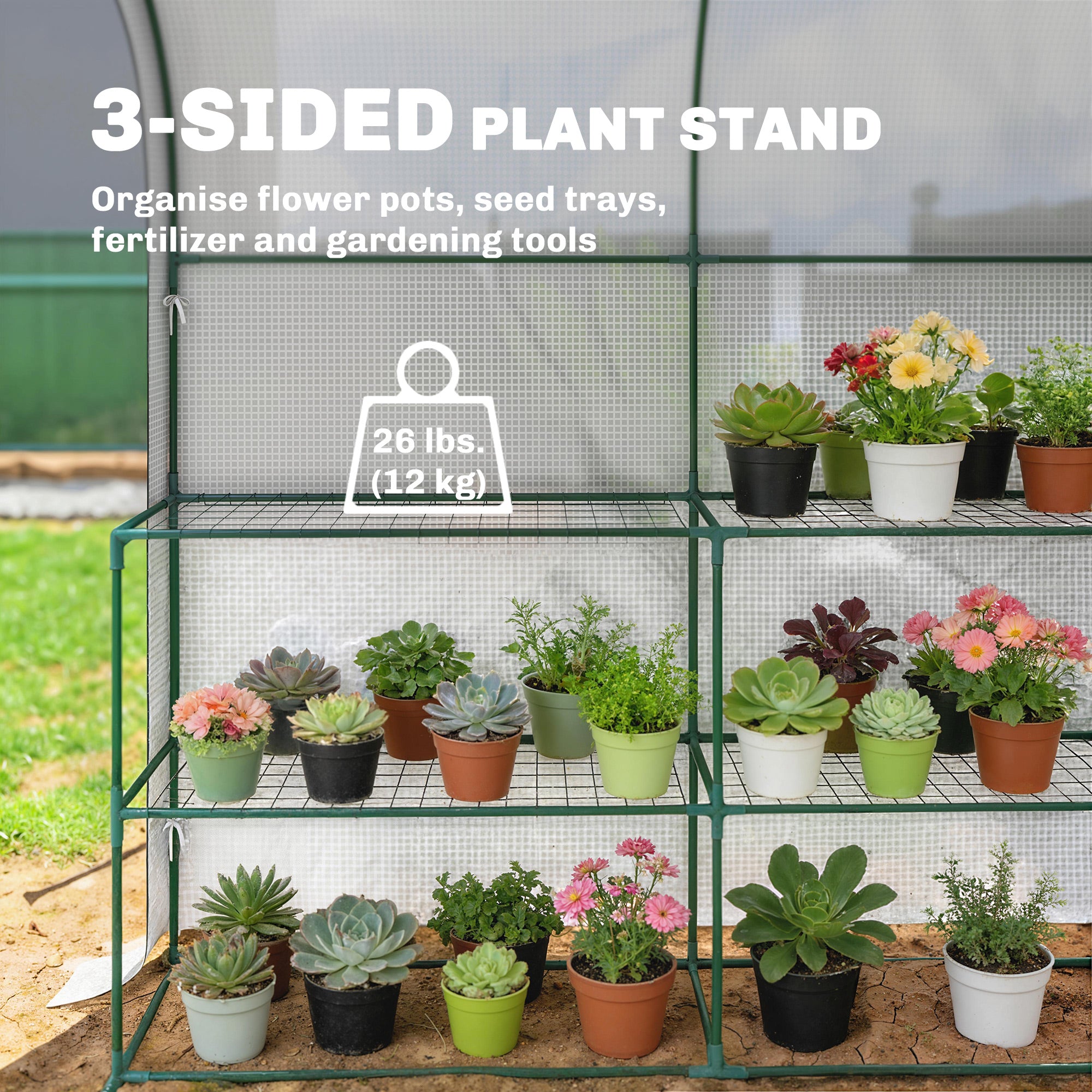 Outsunny Walk-in Greenhouse with Shelves, Small Greenhouse with PE Cover and Roll-up Door, 123 x 187 x 189 cm, White