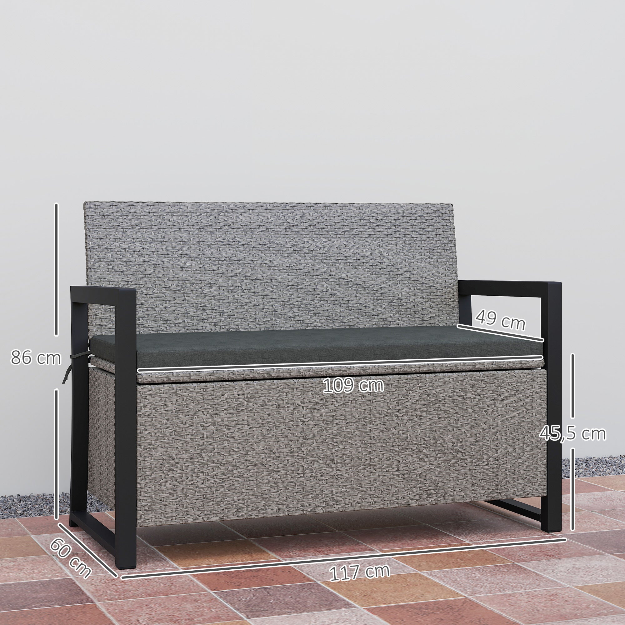 Outsunny 151.5L Storage Garden Bench, with Cushion - Grey - North Peak Garden Furniture