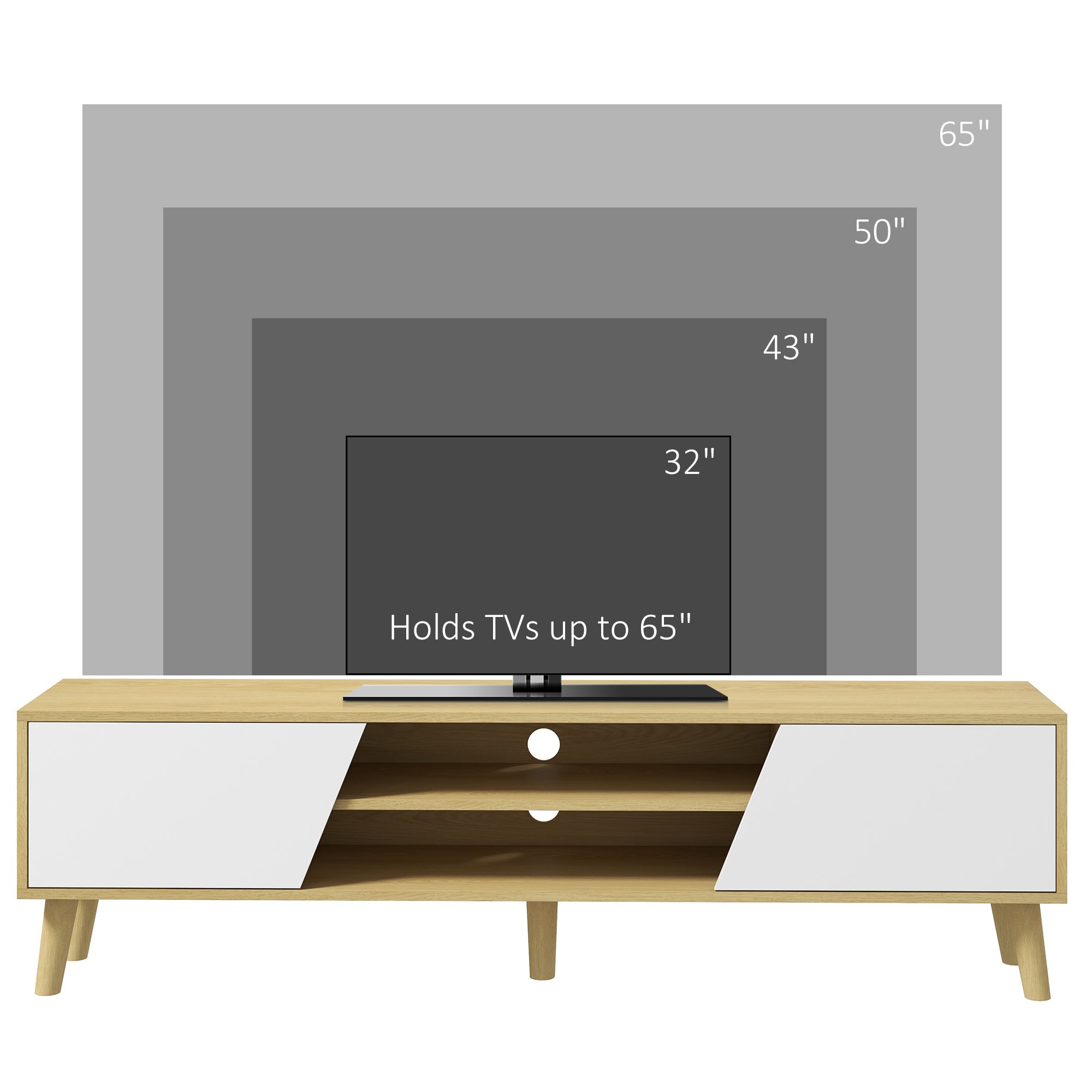 HOMCOM Scandinavian-Style TV Cabinet, with Storage - Wood-Effect/White - North Peak Garden Furniture