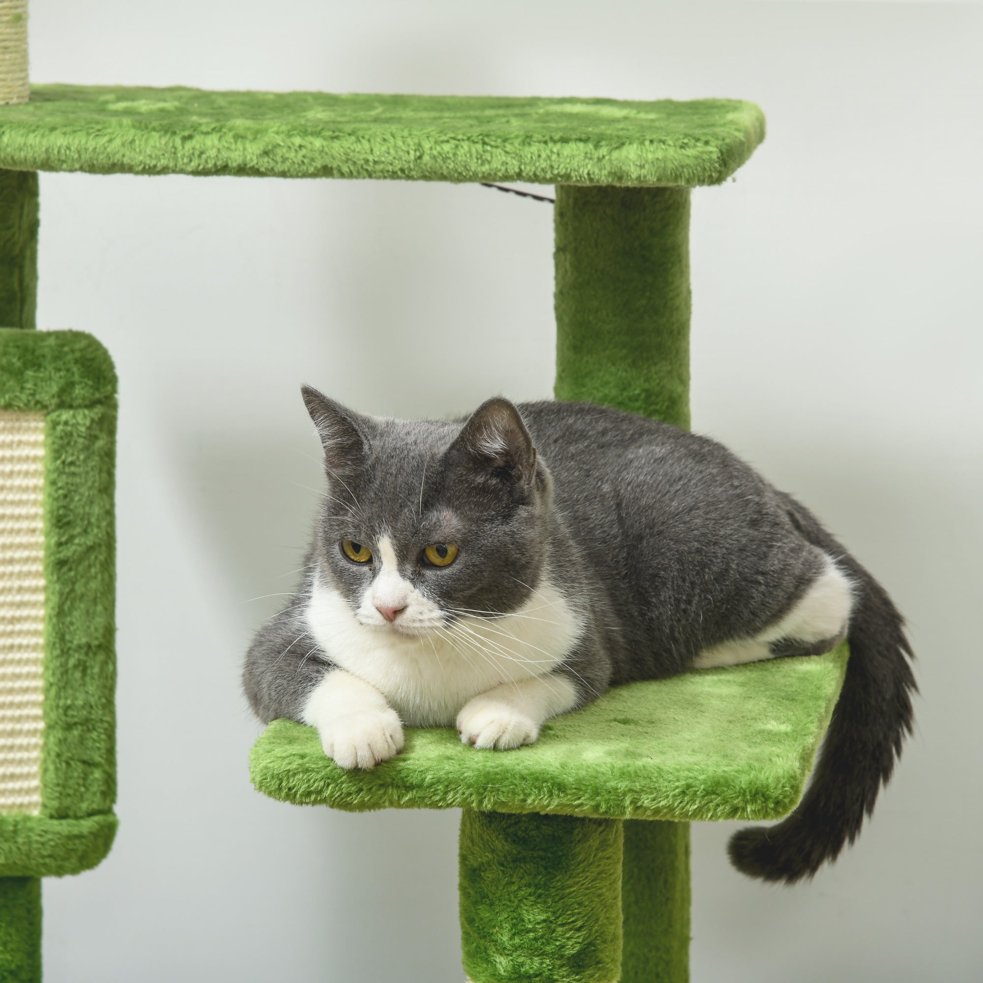 PawHut 142cm Cat Tree Tower, with Scratching Post, Hammock, Toy Ball, Platforms - Green - North Peak Garden Furniture