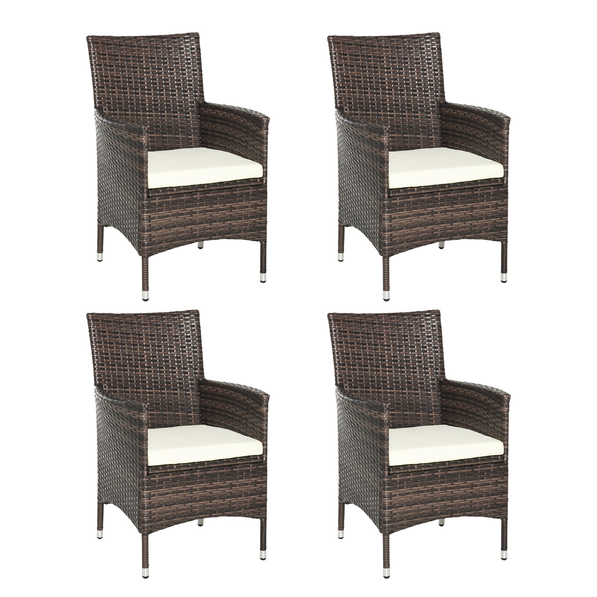 Outsunny 4 PC Rattan Chair Set, Patio Sofa Chairs Set, Cushioned Outdoor Rattan Furniture - North Peak Garden Furniture