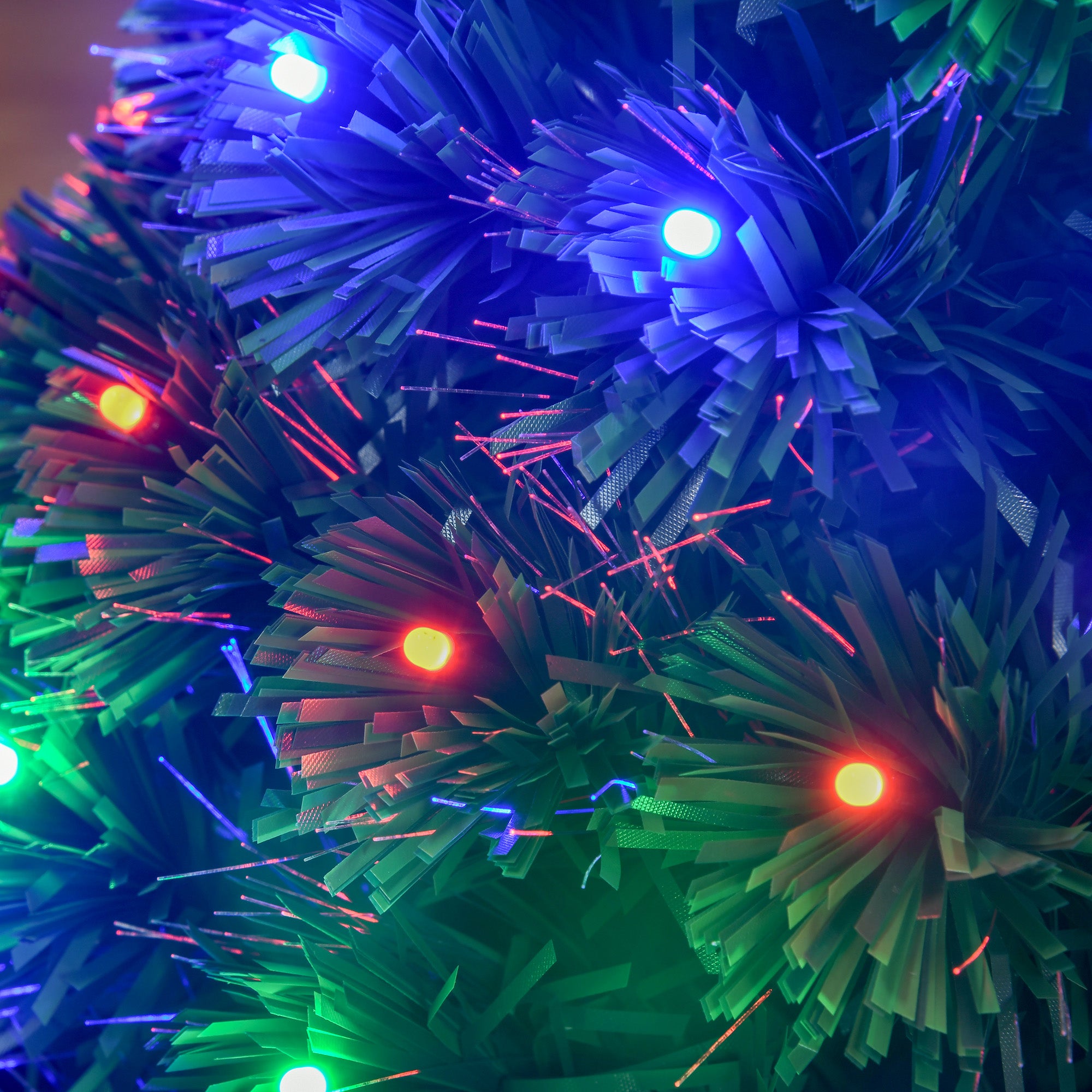 HOMCOM 3 Feet Prelit Artificial Christmas Tree with Multi-Coloured Fiber Optic LED Light, Holiday Home Xmas Decoration, Green - North Peak Garden Furniture