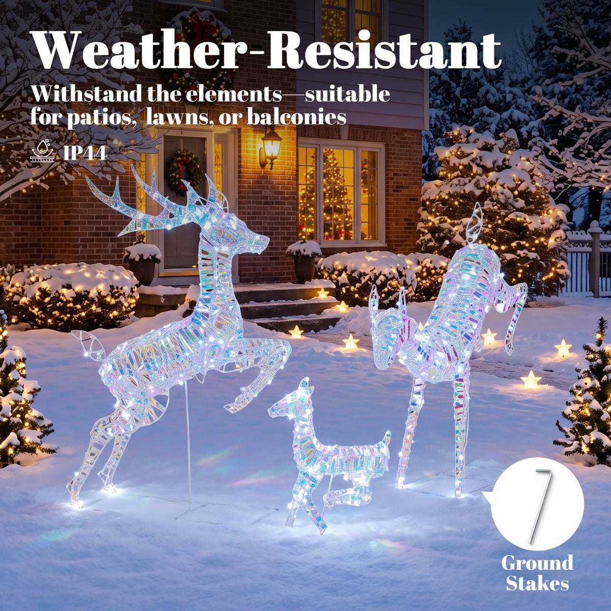Outsunny 3-Piece Lighted Reindeer Family Set, Iridescent Outdoor Christmas Decoration, Deer Family with 8 Modes, Daily Timer