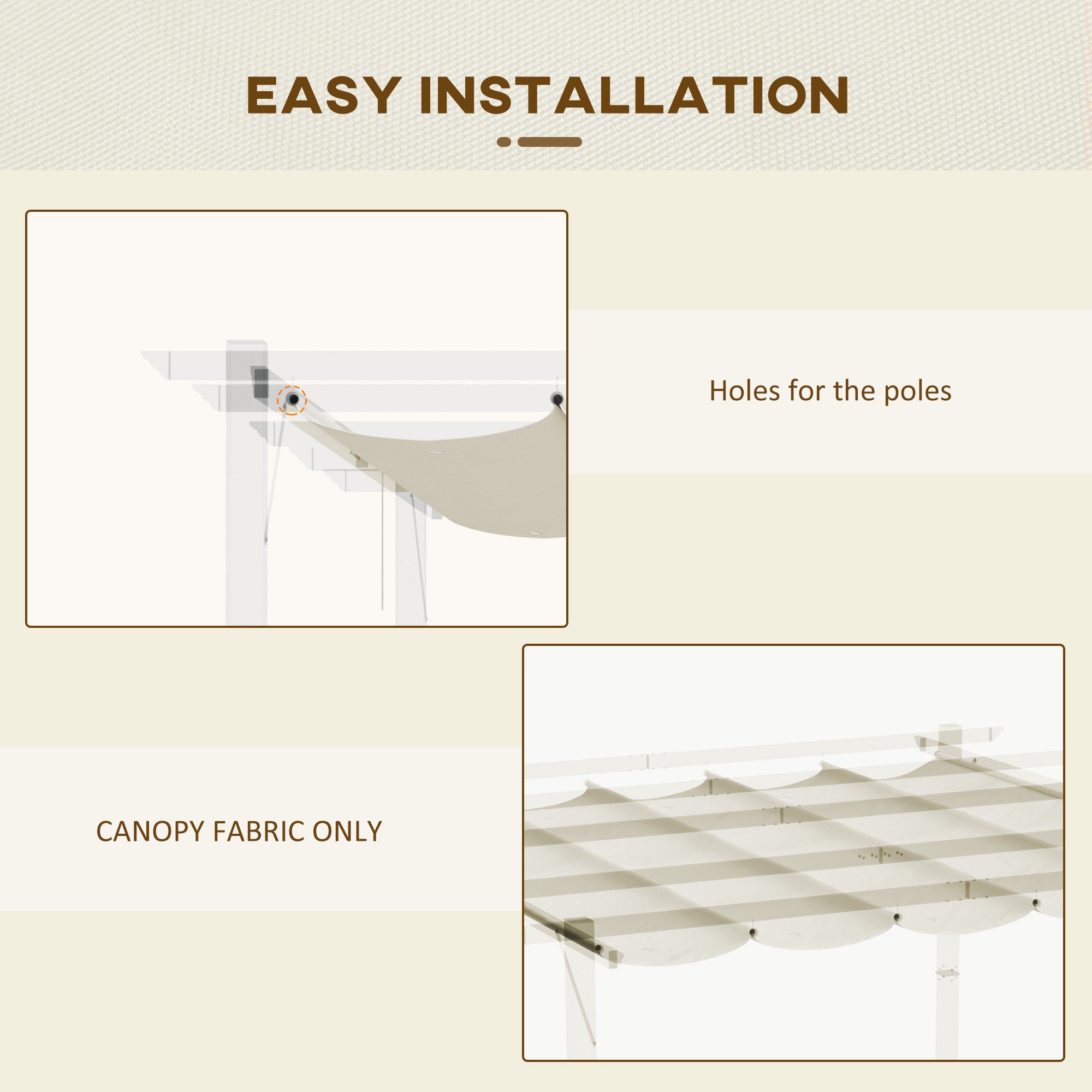 Outsunny Retractable Pergola Shade Cover, Replacement Canopy Fabric for 3 x 3 (m) Pergola, Gazebo Retractable Roof, Cream White - North Peak Garden Furniture