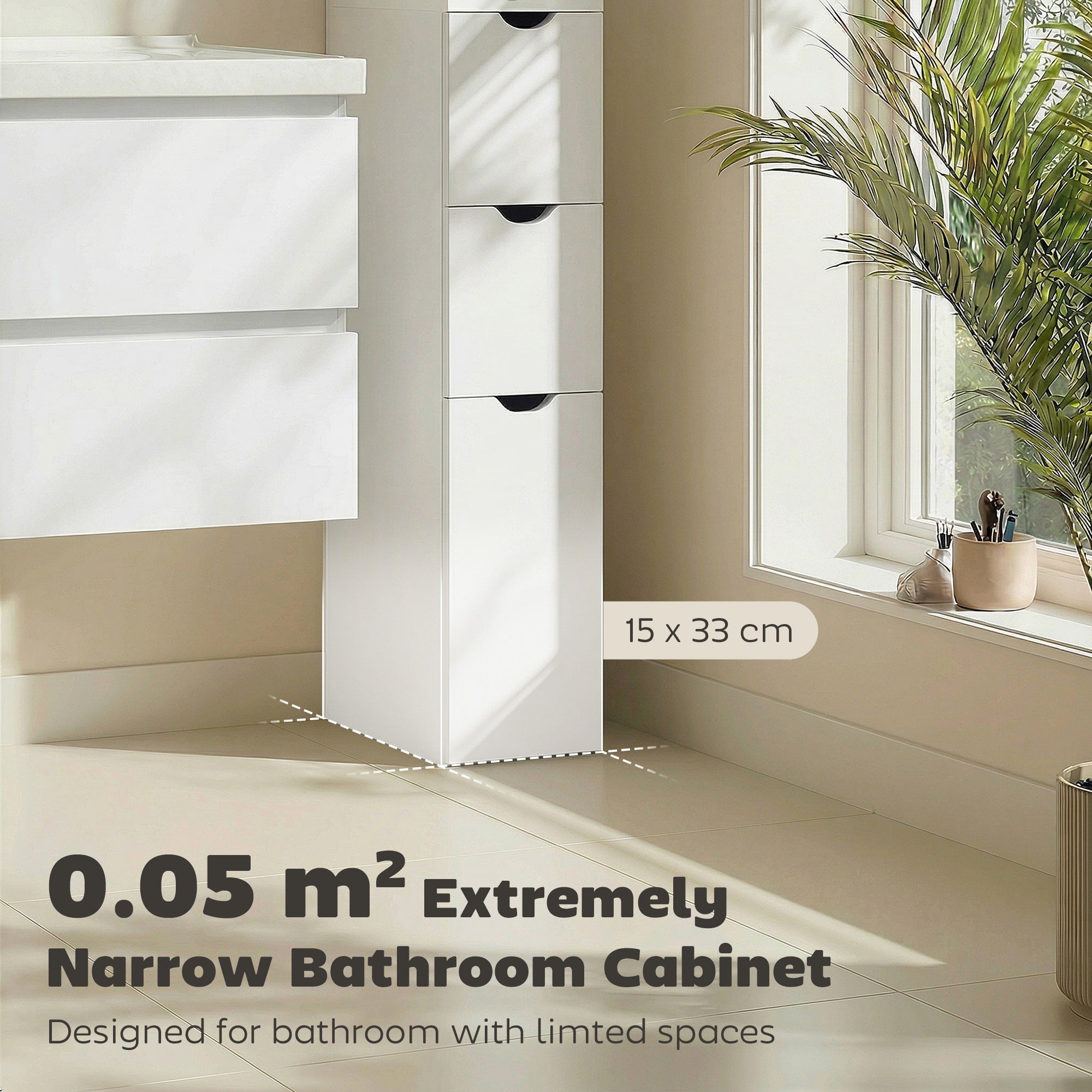 kleankin Slim Bathroom Storage Cabinet with Drawers, Tall Bathroom Cupboard with 2-Tier Shelf, White