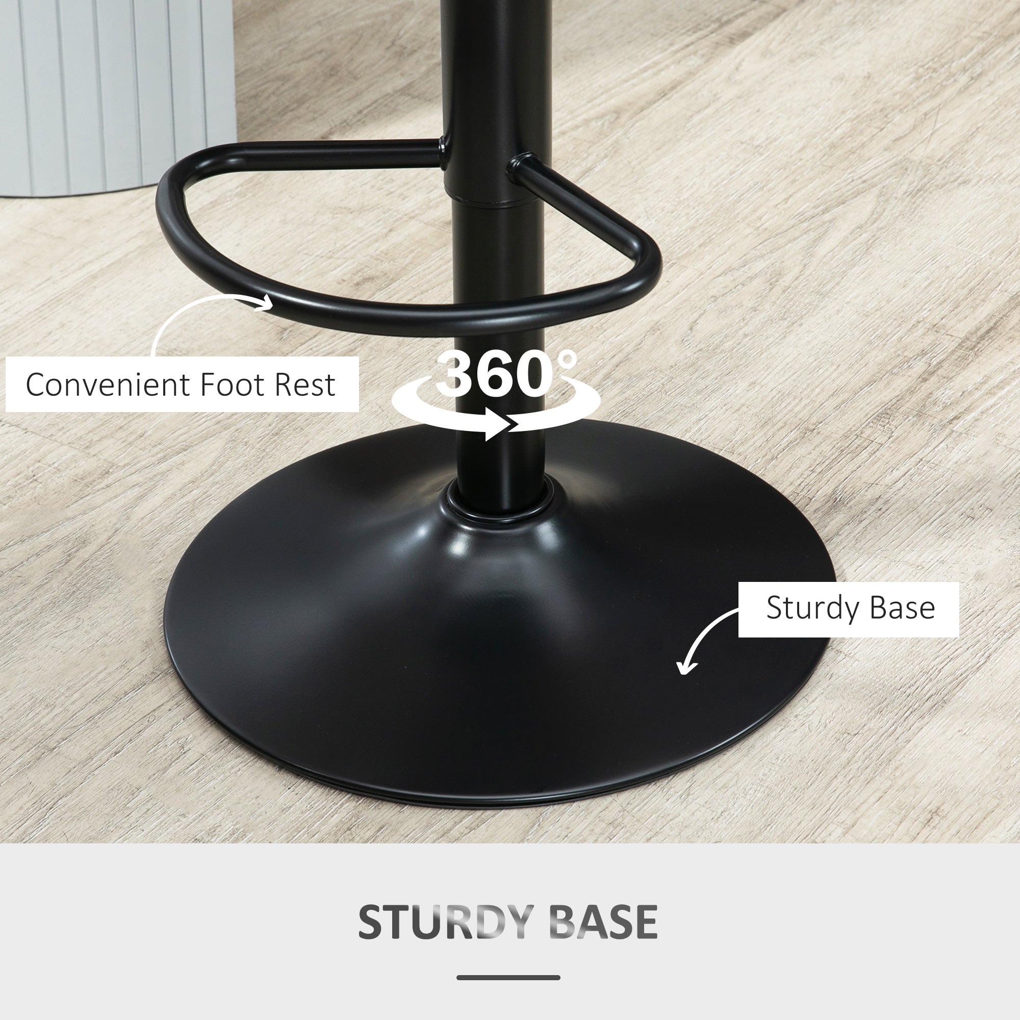 HOMCOM Barstools Set of 2 Adjustable Swivel Height Gas Lift PU Leather Counter Chairs with Footrest - North Peak Garden Furniture