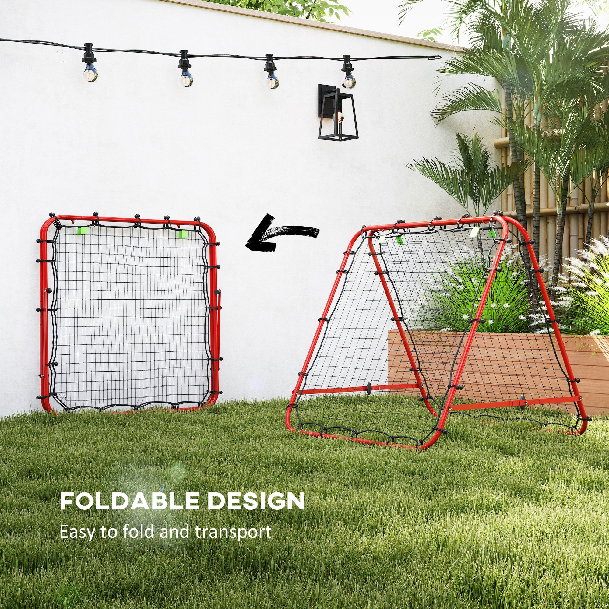 HOMCOM Double Sided Football Rebounder Net, Football Rebound Goal with 5 Adjustable Angles, Red - North Peak Garden Furniture