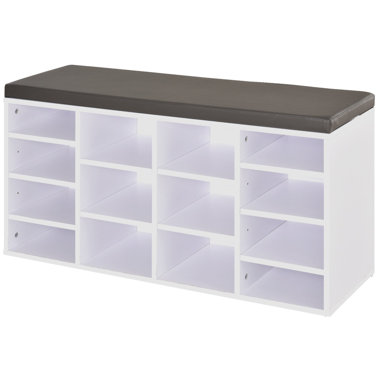 HOMCOM Multi-Storage Shoe Rack w/ 14 Compartments Cushion Moving Shelves Solid Frame Foot Pads Home Office Tidy Organisation Boots Trainers White - North Peak Garden Furniture