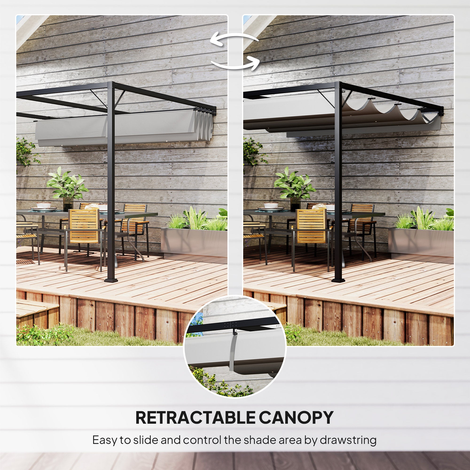 Outsunny 3 x 3(m) Outdoor Pergola with Retractable Canopy - Grey - North Peak Garden Furniture