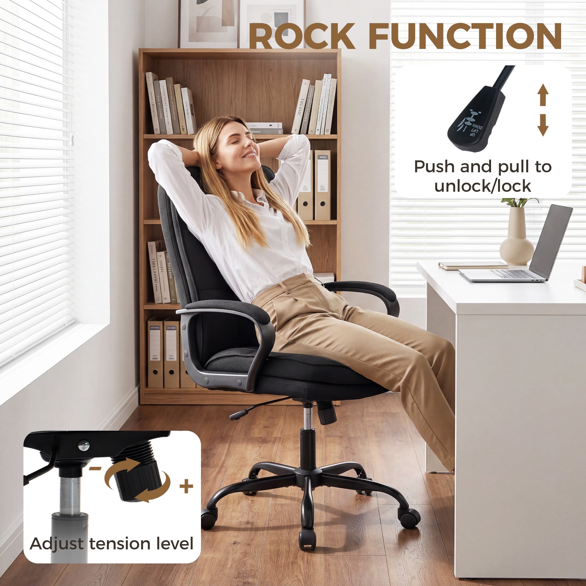 HOMCOM Double Padded Linen-Look Office Chair - Black