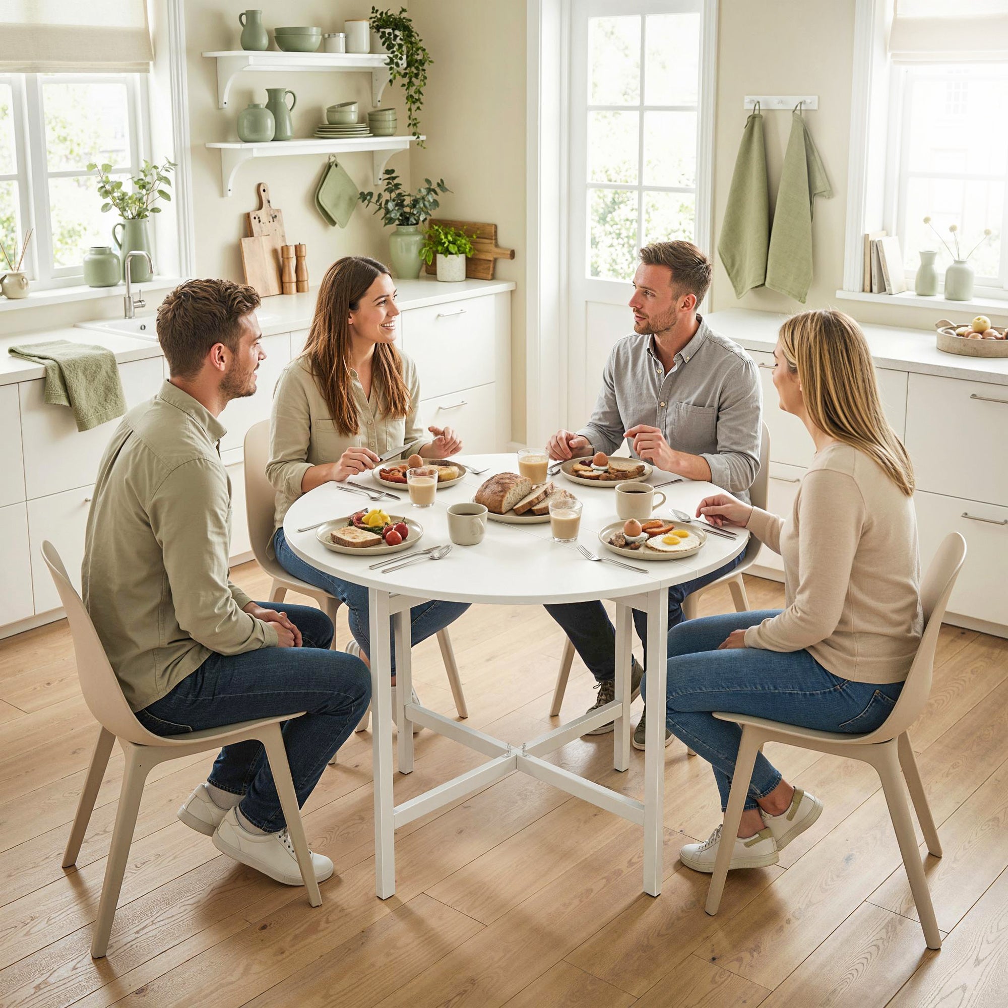 HOMCOM Collapsible Drop Leaf Table, Folding Dining Table for Small Spaces, Extendable Kitchen Table with Steel Frame, White