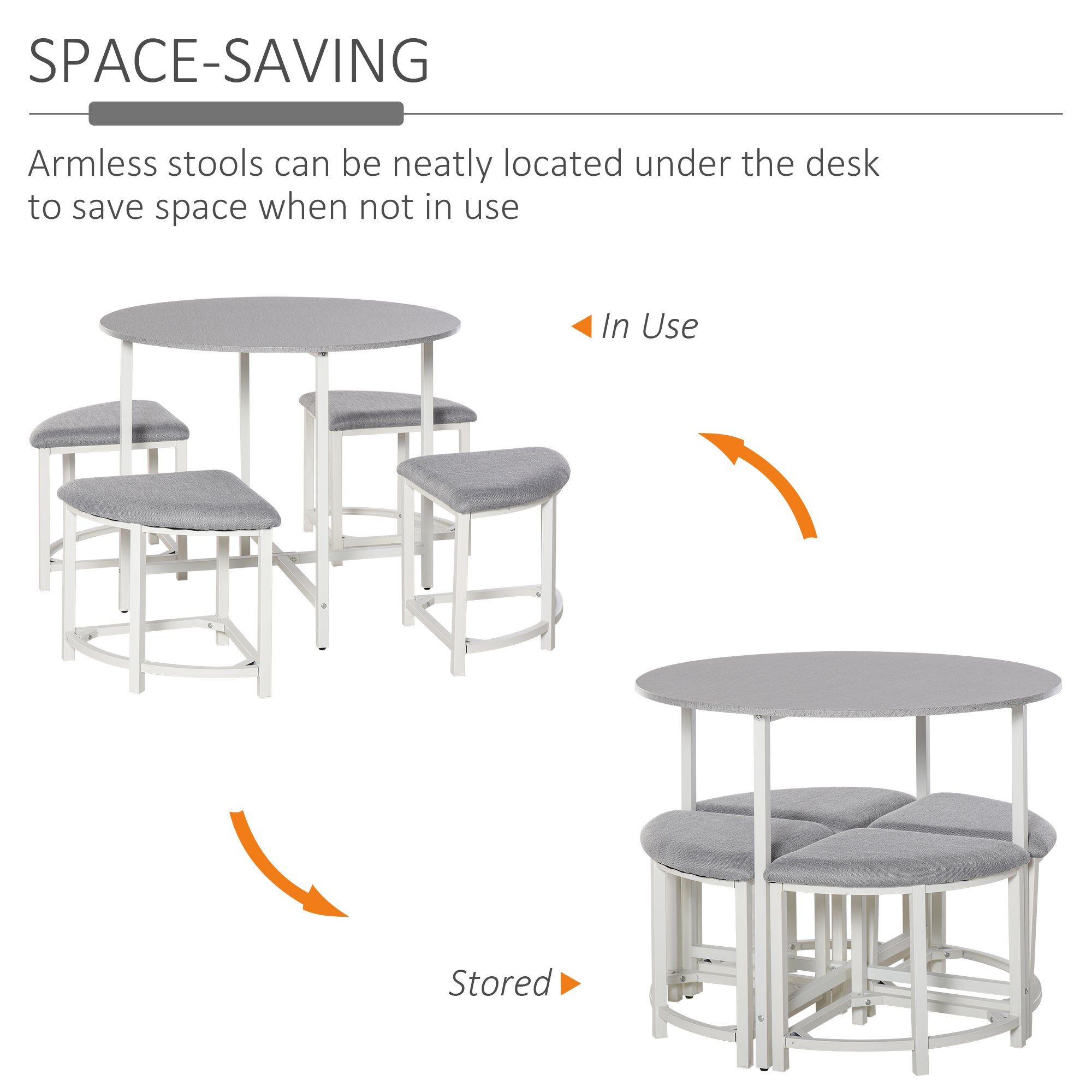 HOMCOM Modern Round Dining Table Set with 4 Upholstered Stools for Dining Room, Kitchen, Dinette