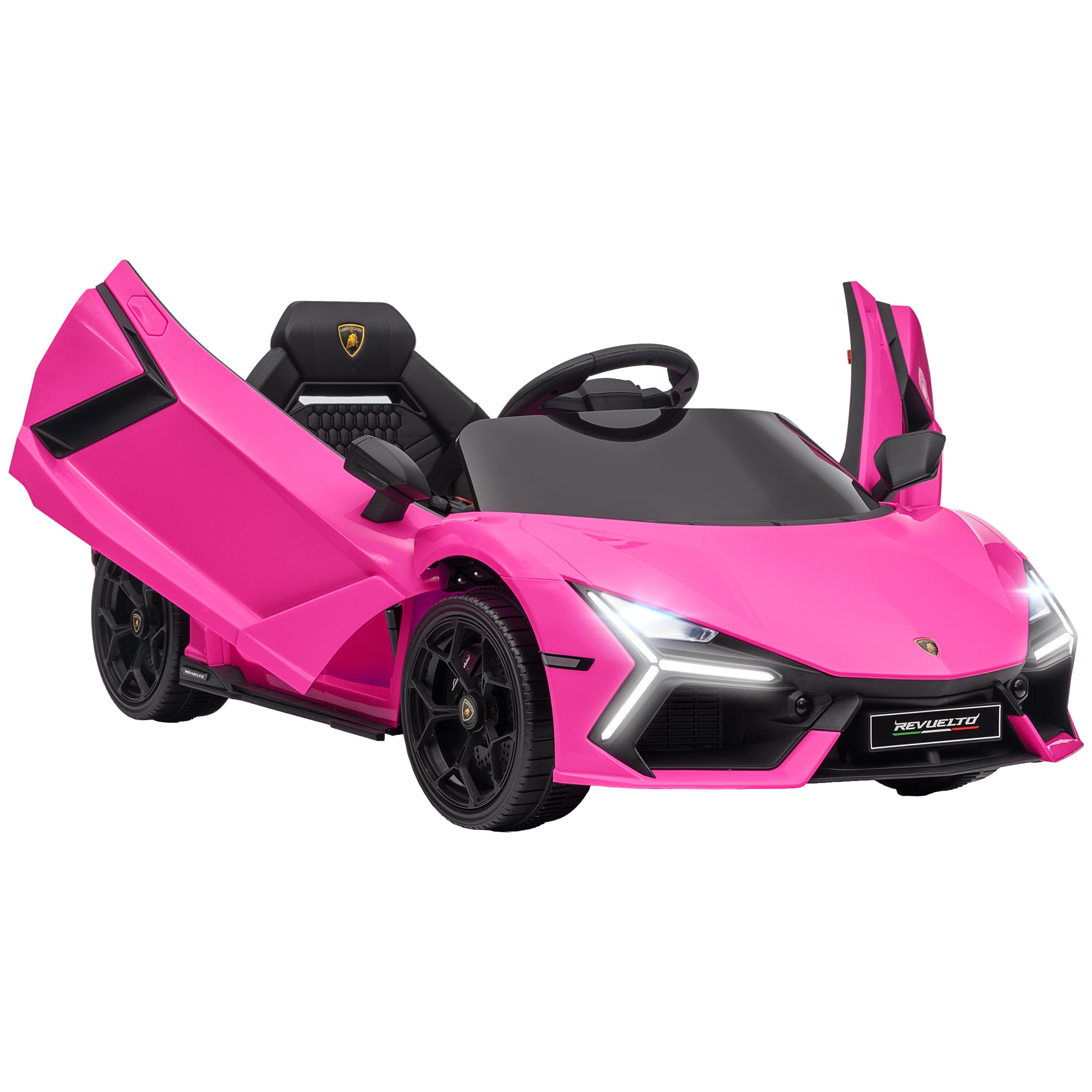 AIYAPLAY Lamborghini Revuelto Licensed 12V Ride on Car w/ Butterfly Doors, Transport Wheels, Suspension, Remote Control, Pink