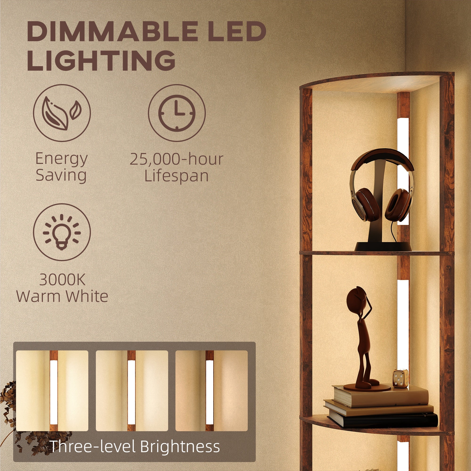 HOMCOM Three-Tier Corner Floor Lamp