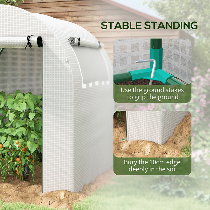 Outsunny Walk in Polytunnel Greenhouse, Green House for Garden with Roll-up Window and Door, 1.8 x 1.8 x 2 m, White - North Peak Garden Furniture