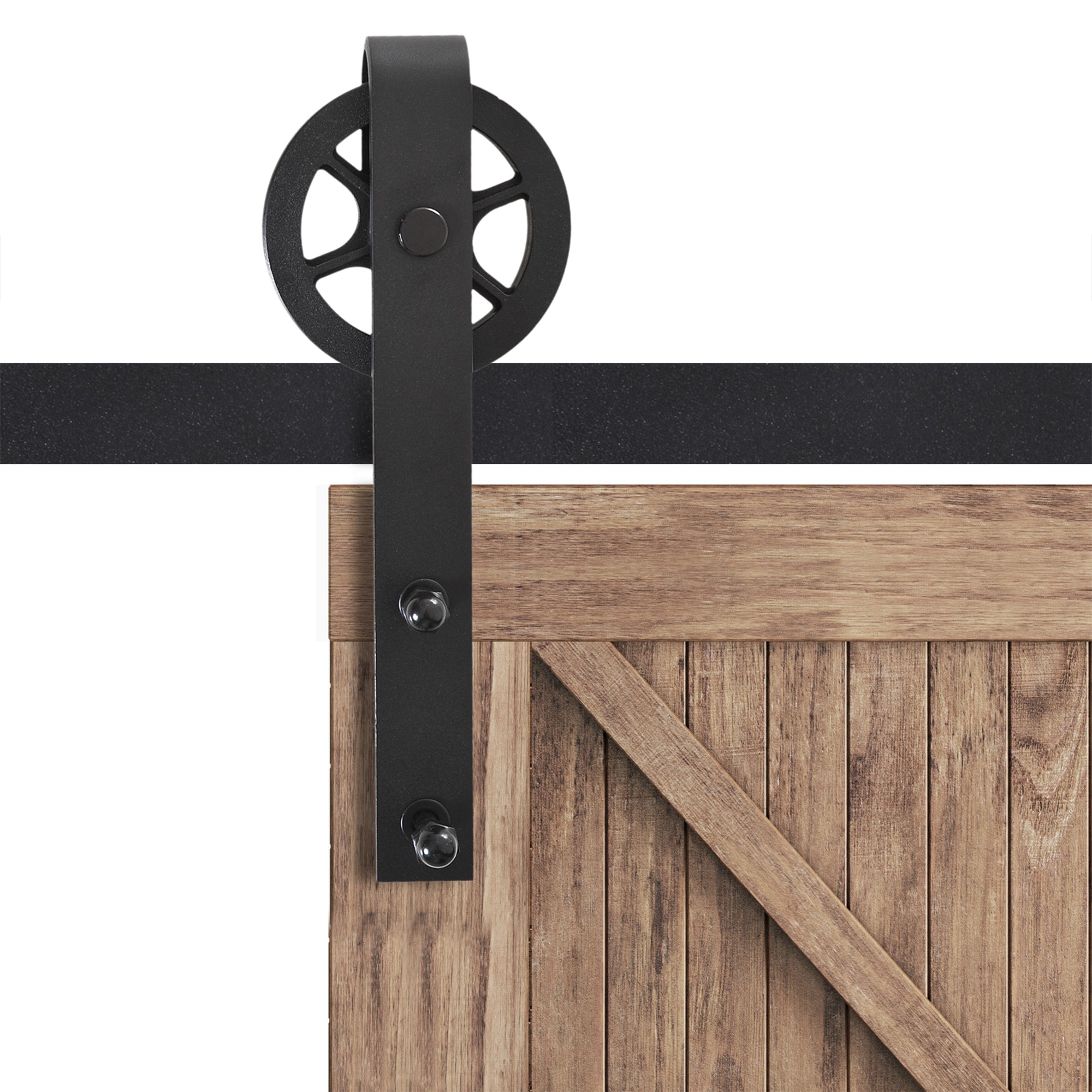 HOMCOM 6.6 FT/ 2000mm Carbon Steel Sliding Barn Door Kits Hardware Closet Set Track System for Single Wooden Door Industrial Wheel Style Roller - North Peak Garden Furniture